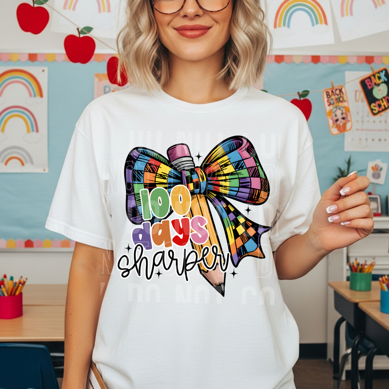 100 Days Sharper Checkered Bow DTF Transfer