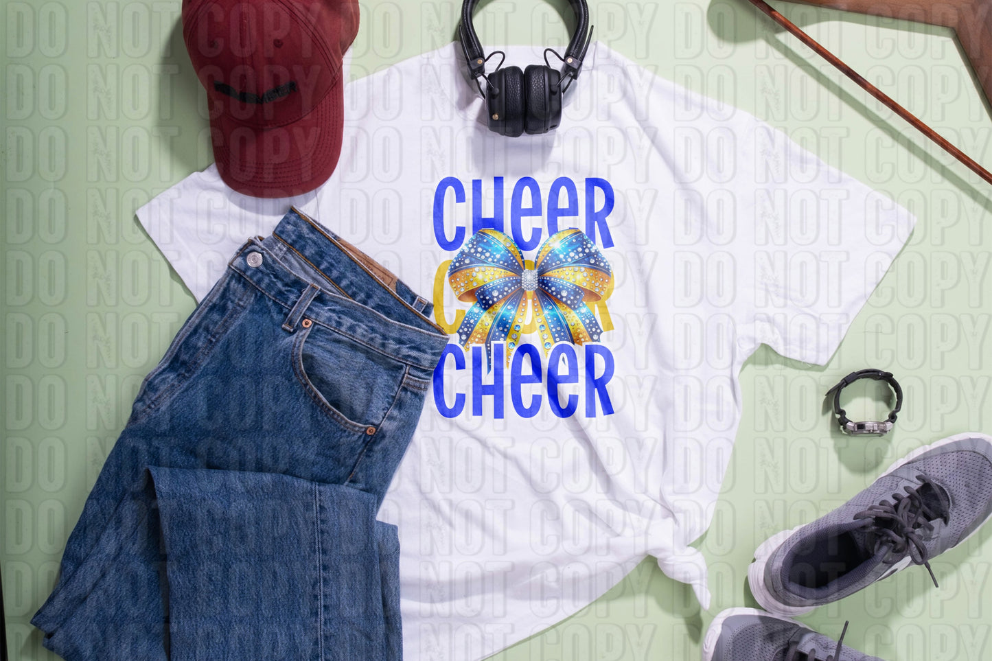 Cheer Bow Royal Blue Yellow DTF Transfer