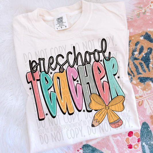 Preschool Teacher Bright Bow DTF Transfer