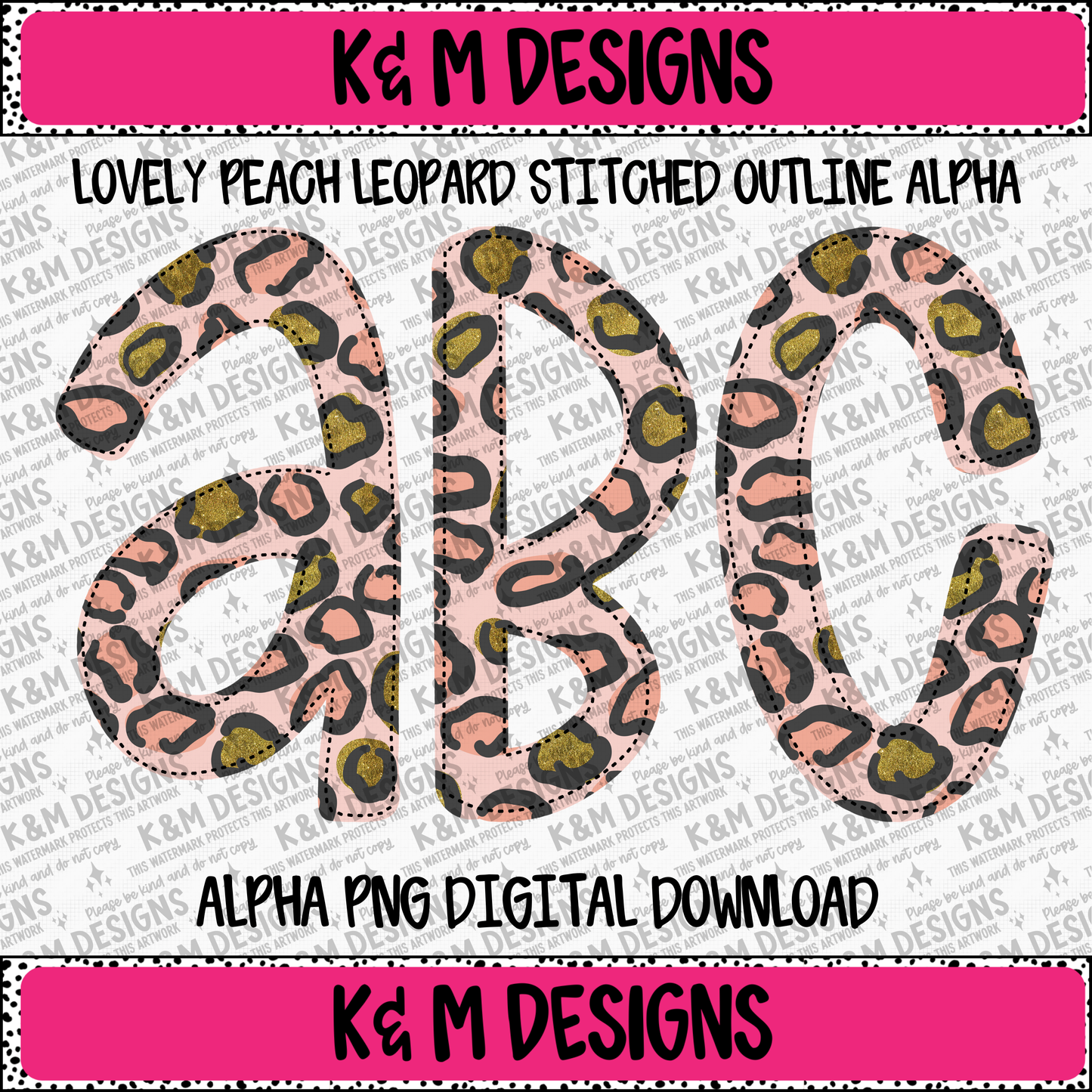 Lovely Peach Leopard Stitched Outline Alpha PNG Set Digital Download