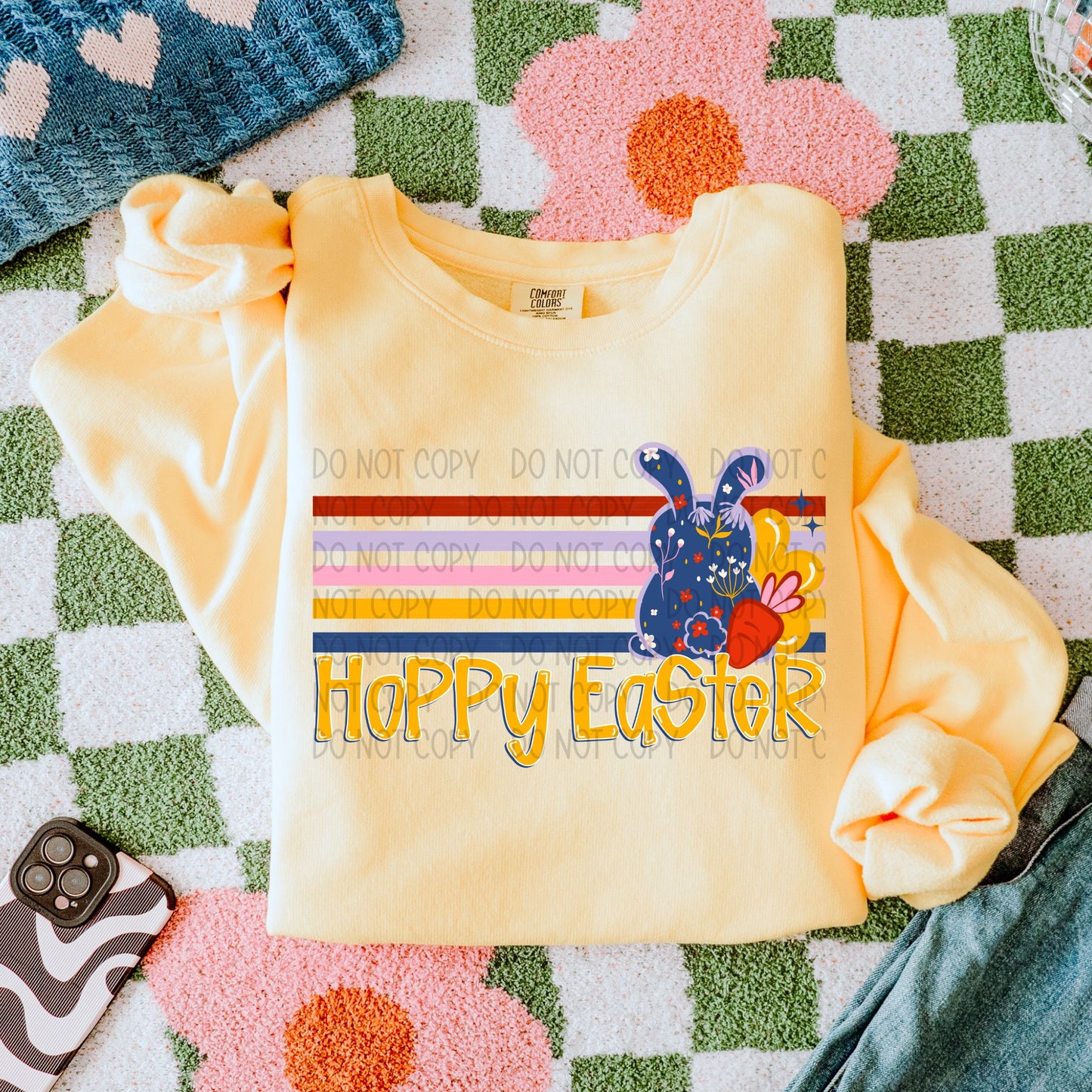 Hoppy Easter Bunny Retro Stripe DTF Transfer