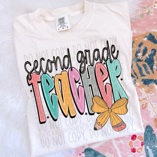 Second Grade Teacher Bright Bow DTF Transfer