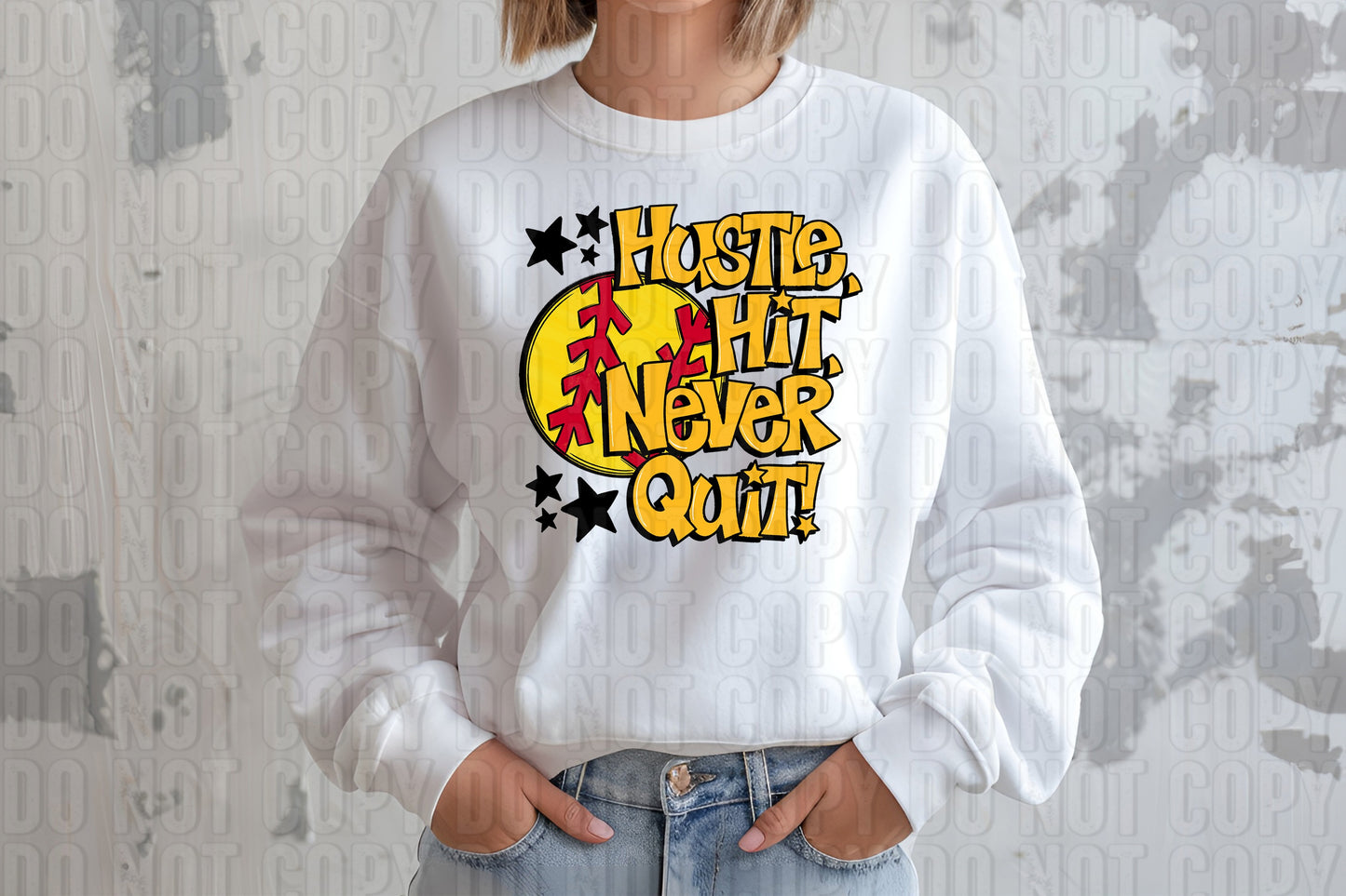 Hustle Hit Softball Ath Gold DTF Transfer