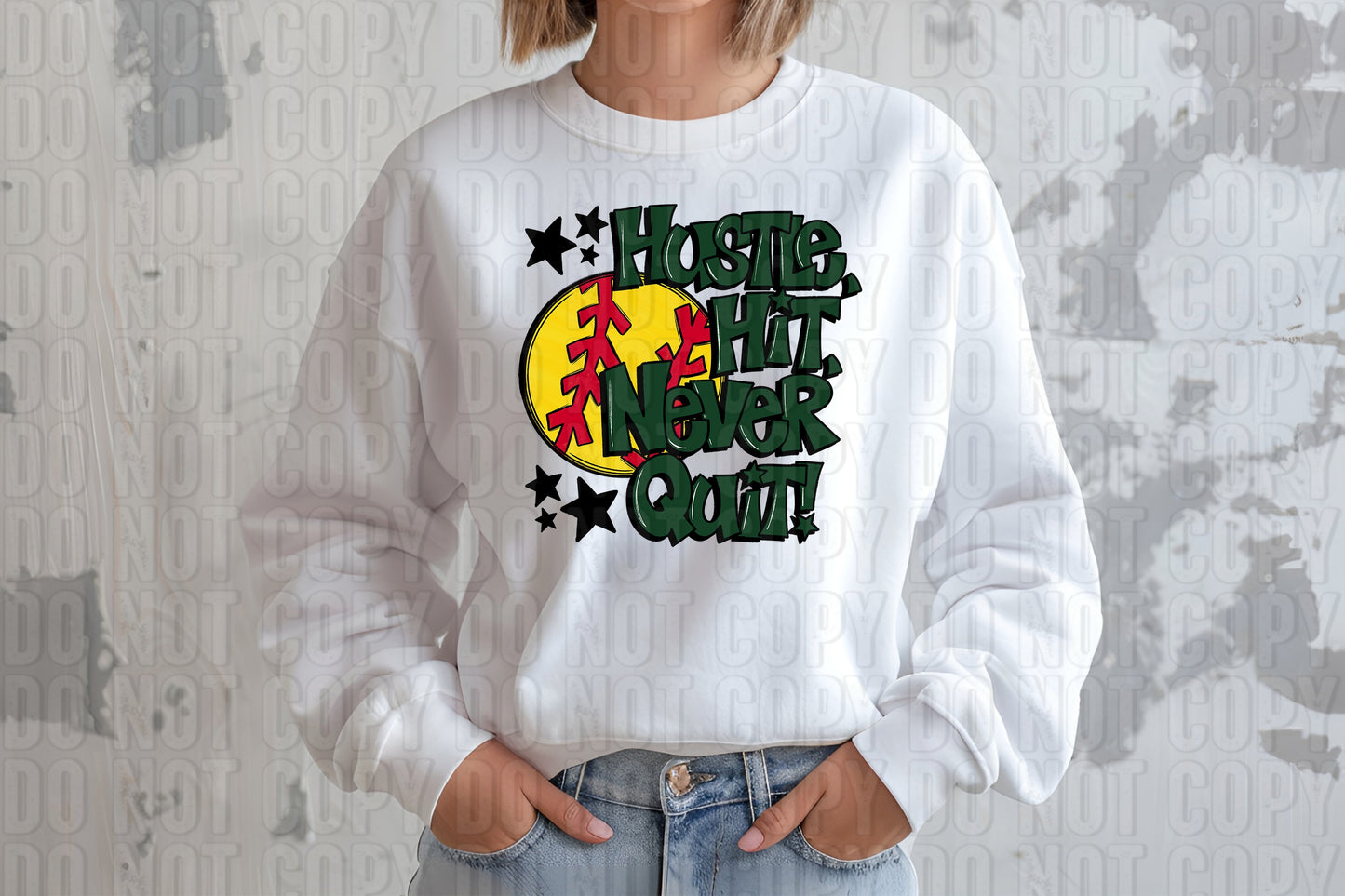 Hustle Hit Softball Dark Green DTF Transfer