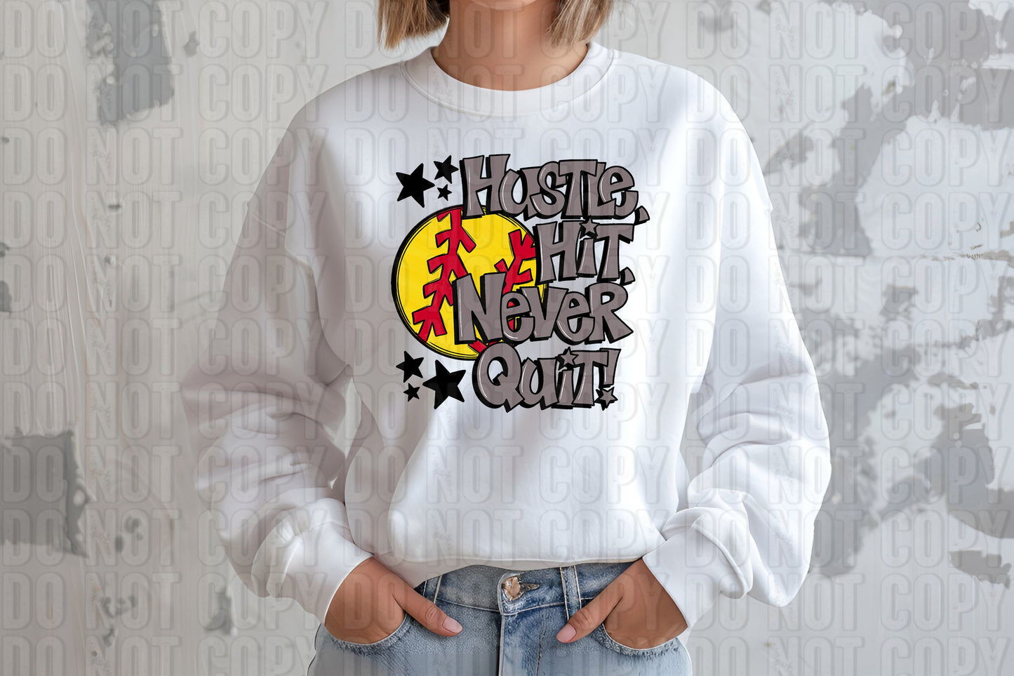 Hustle Hit Softball Gray DTF Transfer