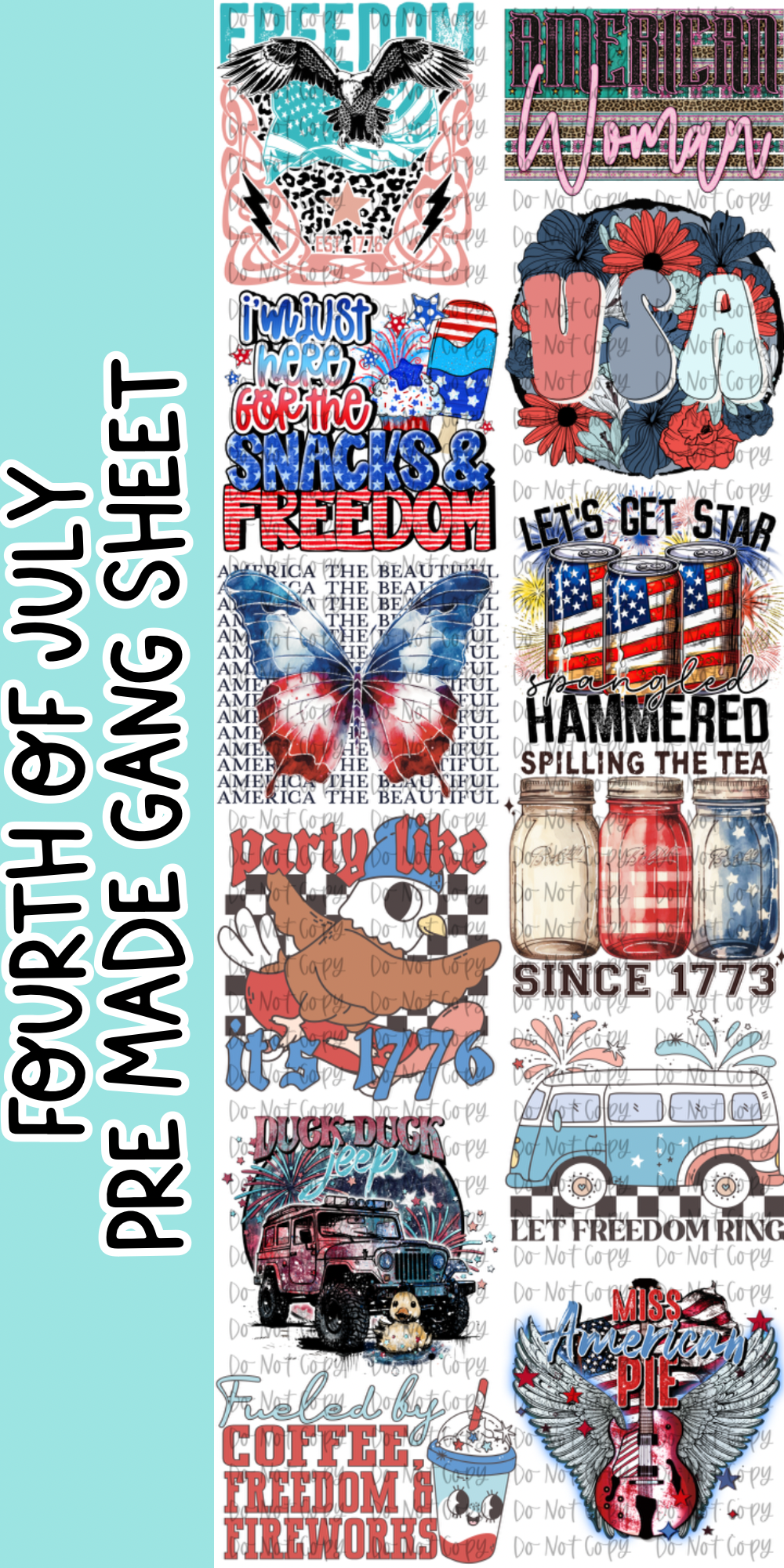 22x60 Premade Fourth of July Gang Sheet Option 2 DTF Transfer