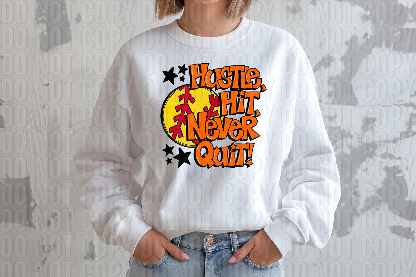 Hustle Hit Softball Orange DTF Transfer