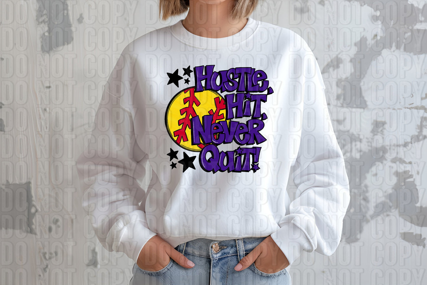 Hustle Hit Softball Purple DTF Transfer
