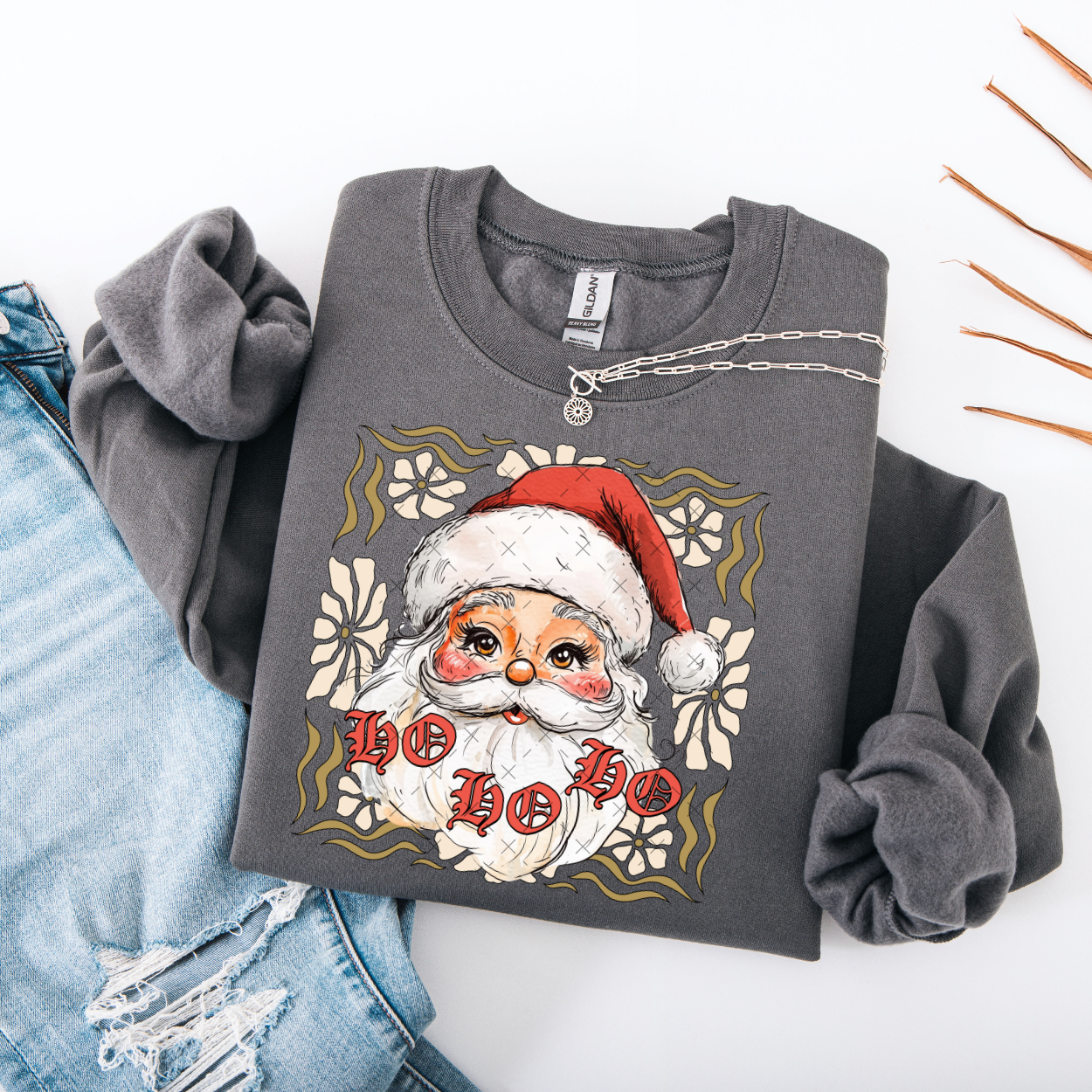 Ho Ho Ho Floral Santa Frame DTF Transfer