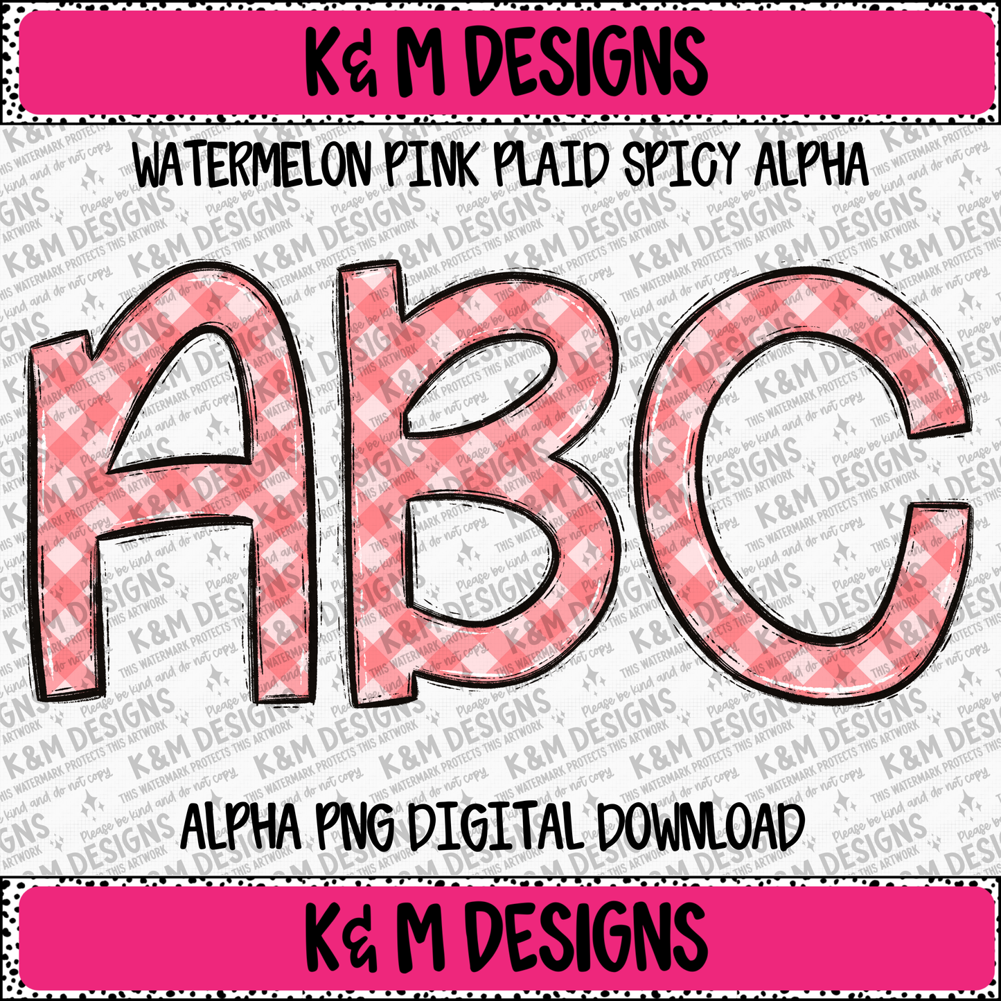 Watermelon Pink Plaid Spicy Alpha PNG Set Digital Download