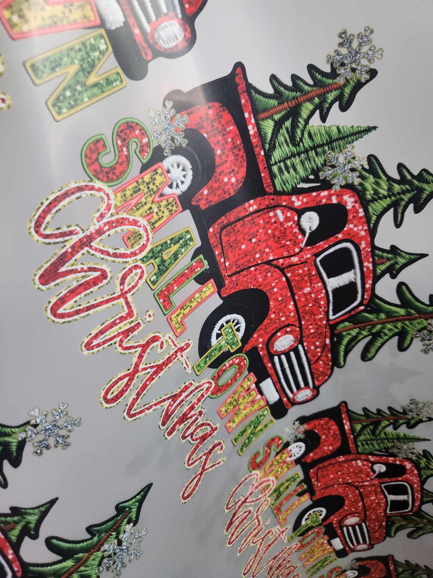 Small Town Christmas Sequin Faux DTF Gang Sheet RTS (10 adult transfers)