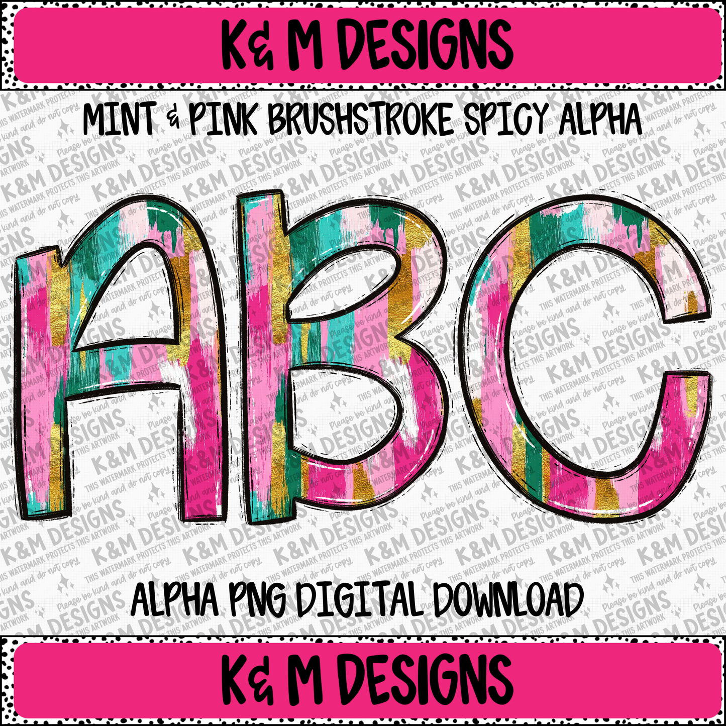 Mint & Pink Brushstroke Spicy Alpha PNG Set Digital Download