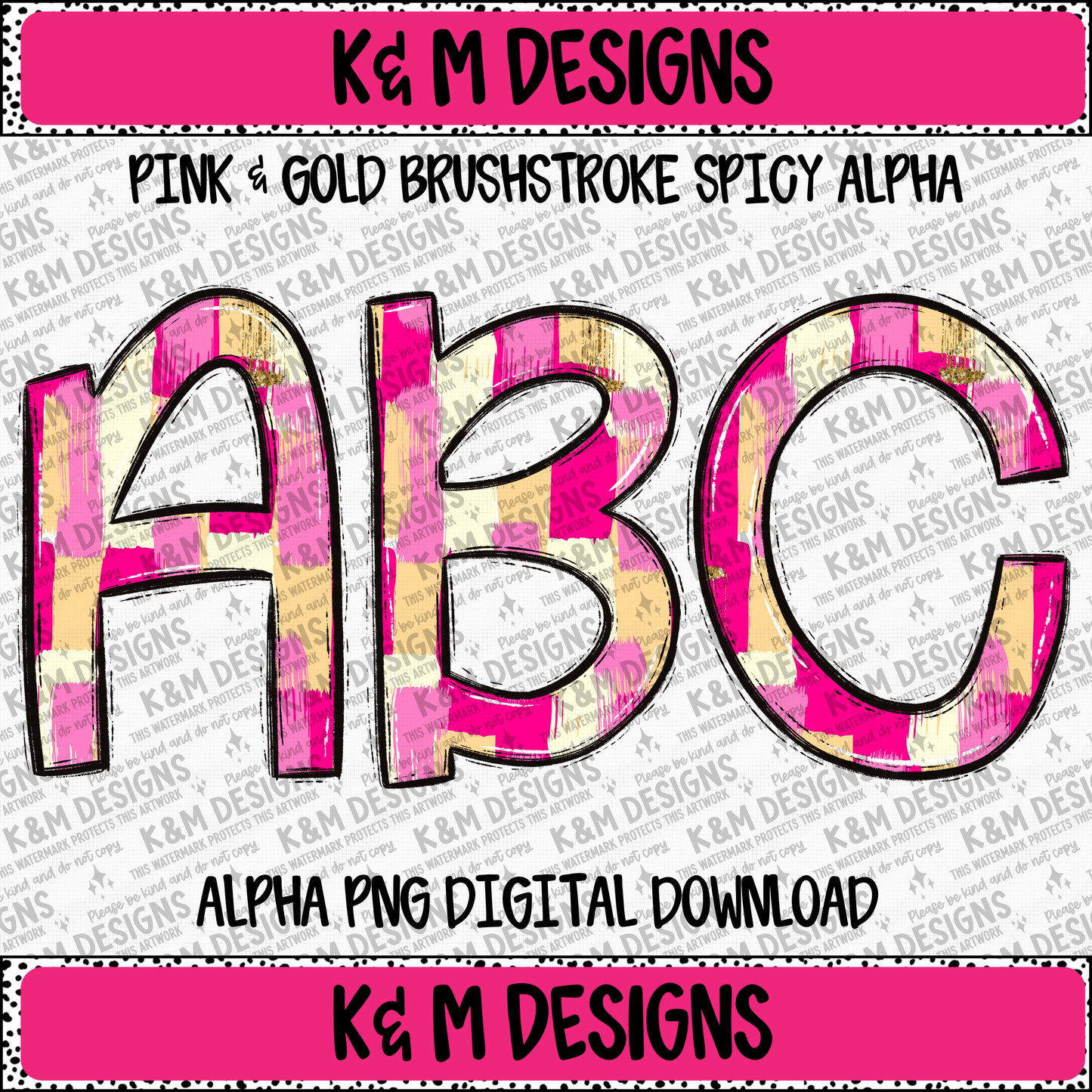 Pink & Gold Brushstroke Spicy Alpha PNG Set Digital Download