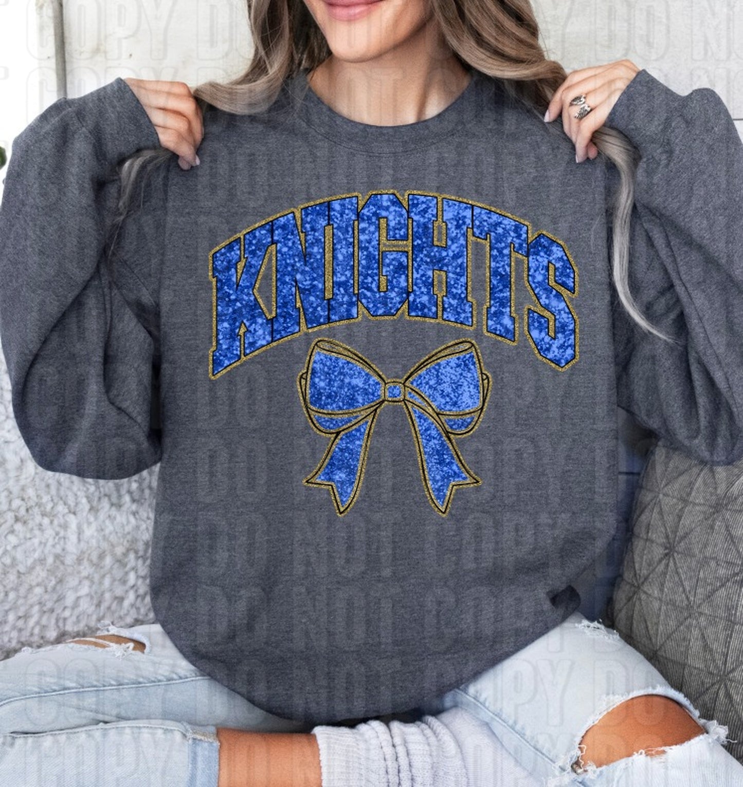 Knights Royal Blue Sequined Ribbon DTF Transfer