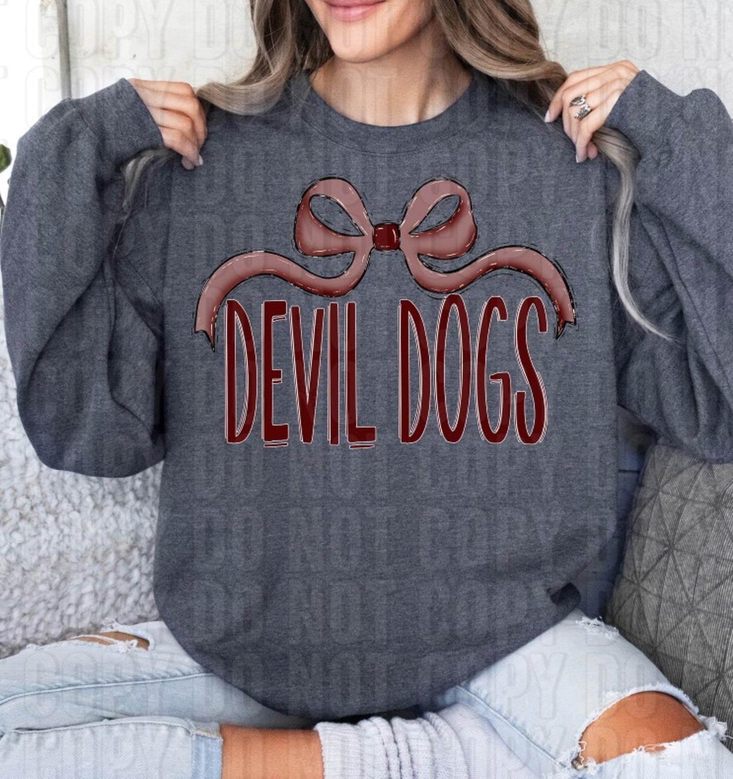 Devil Dogs Maroon Wide Bow DTF Transfer