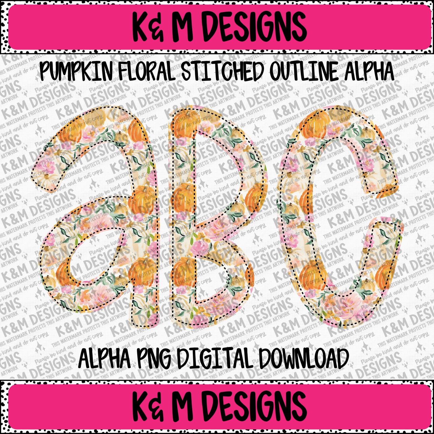 Pumpkin Floral Stitched Outline Alpha PNG Set Digital Download