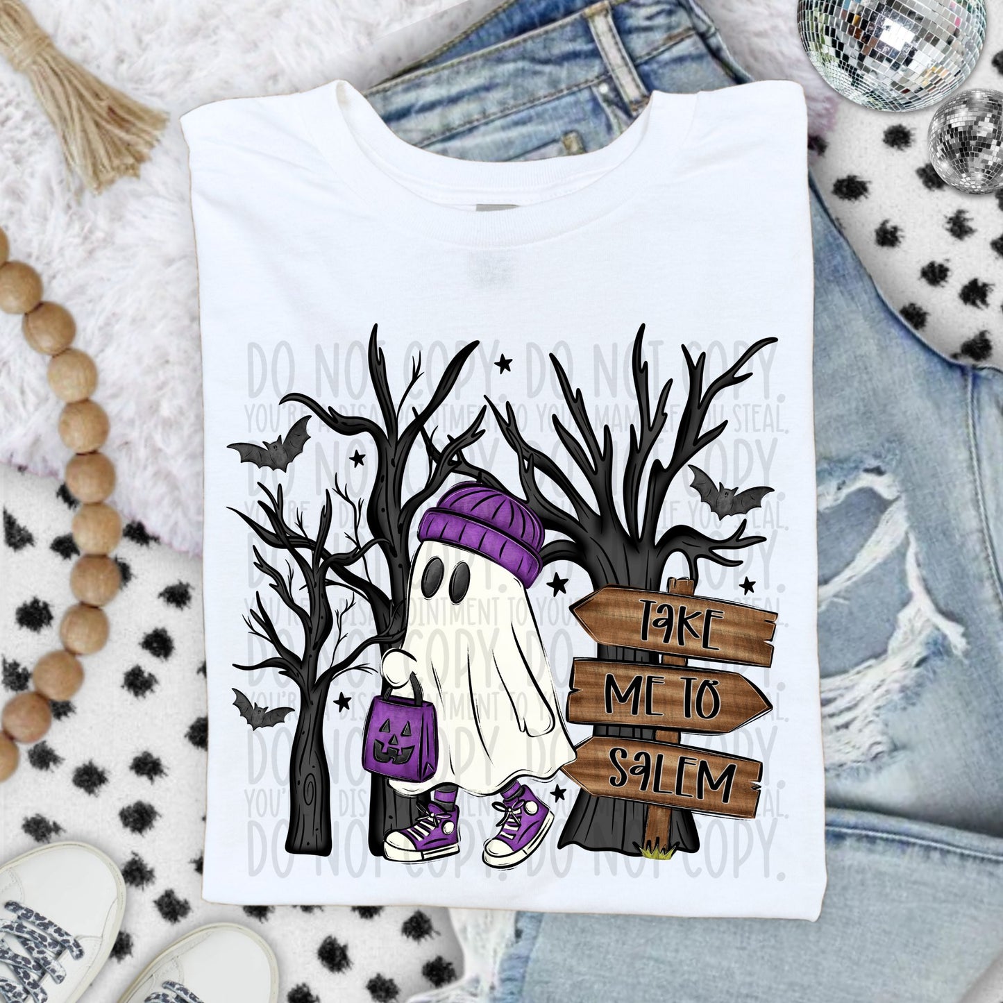 Take Me To Salem Ghost Purple DTF Transfer