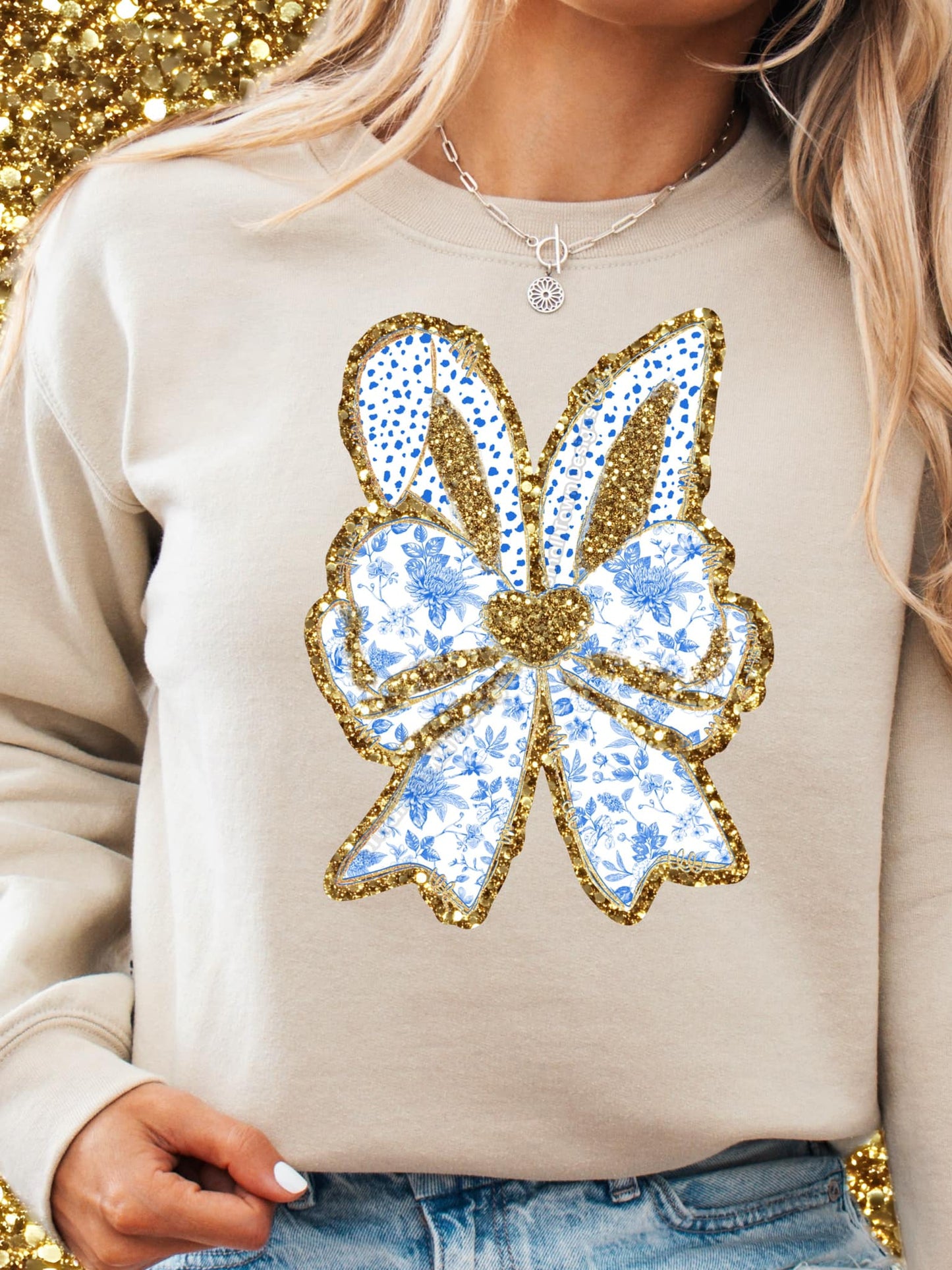 Easter Gold Glitz Bow DTF Transfer