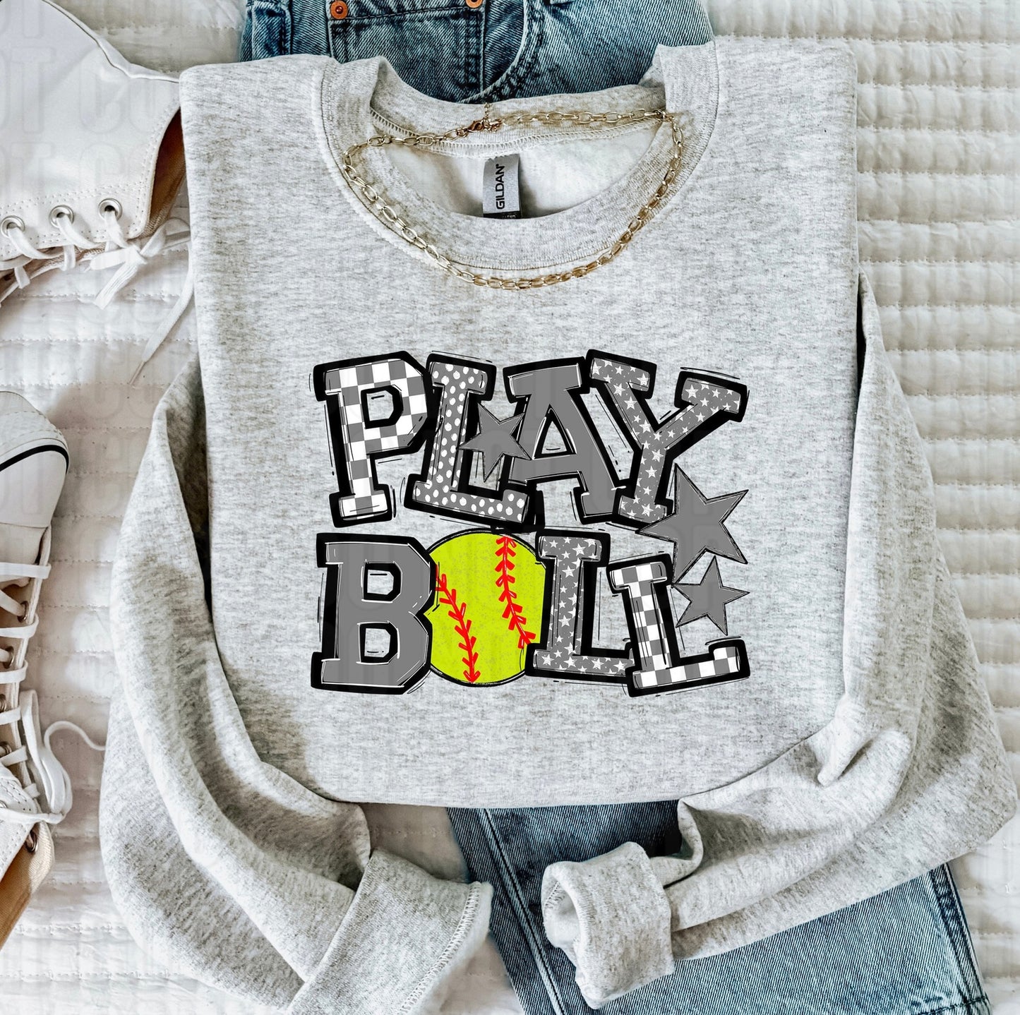 Play Ball Grey Softball DTF Transfer