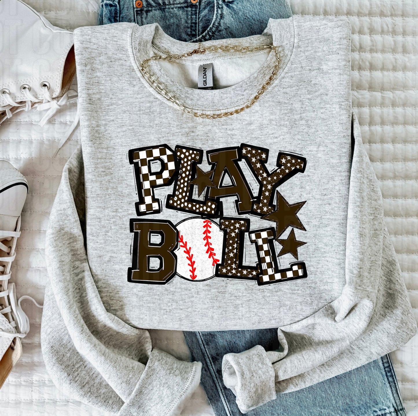 Play Ball Brown Baseball DTF Transfer
