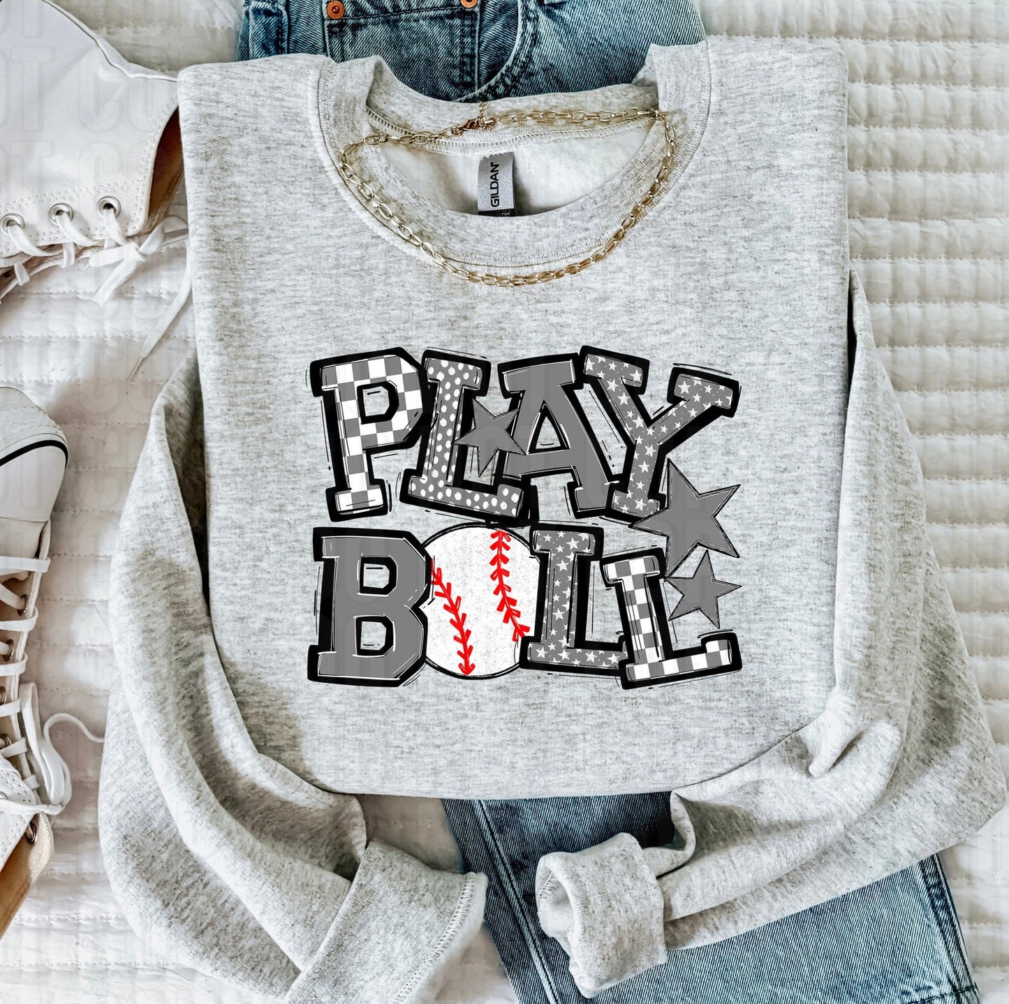 Play Ball Grey Baseball DTF Transfer
