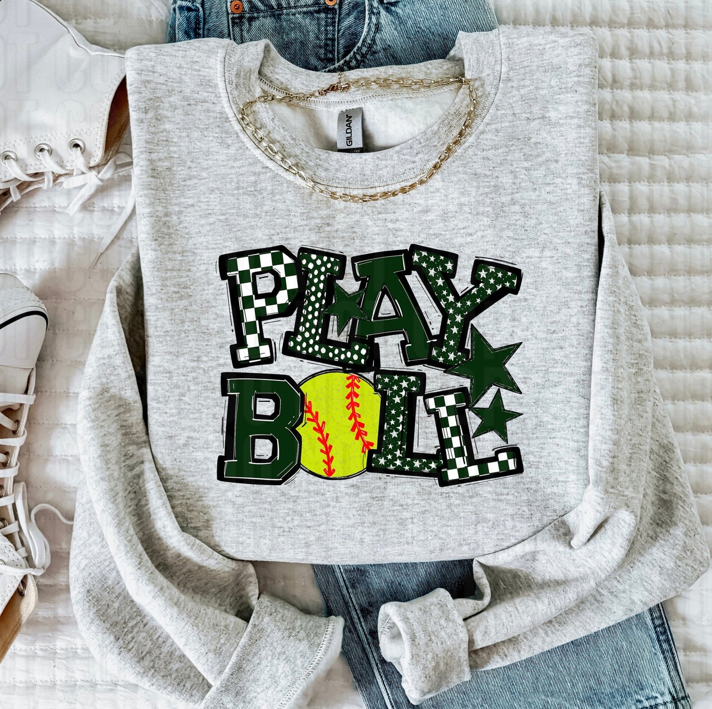 Play Ball Forest Green Softball DTF Transfer