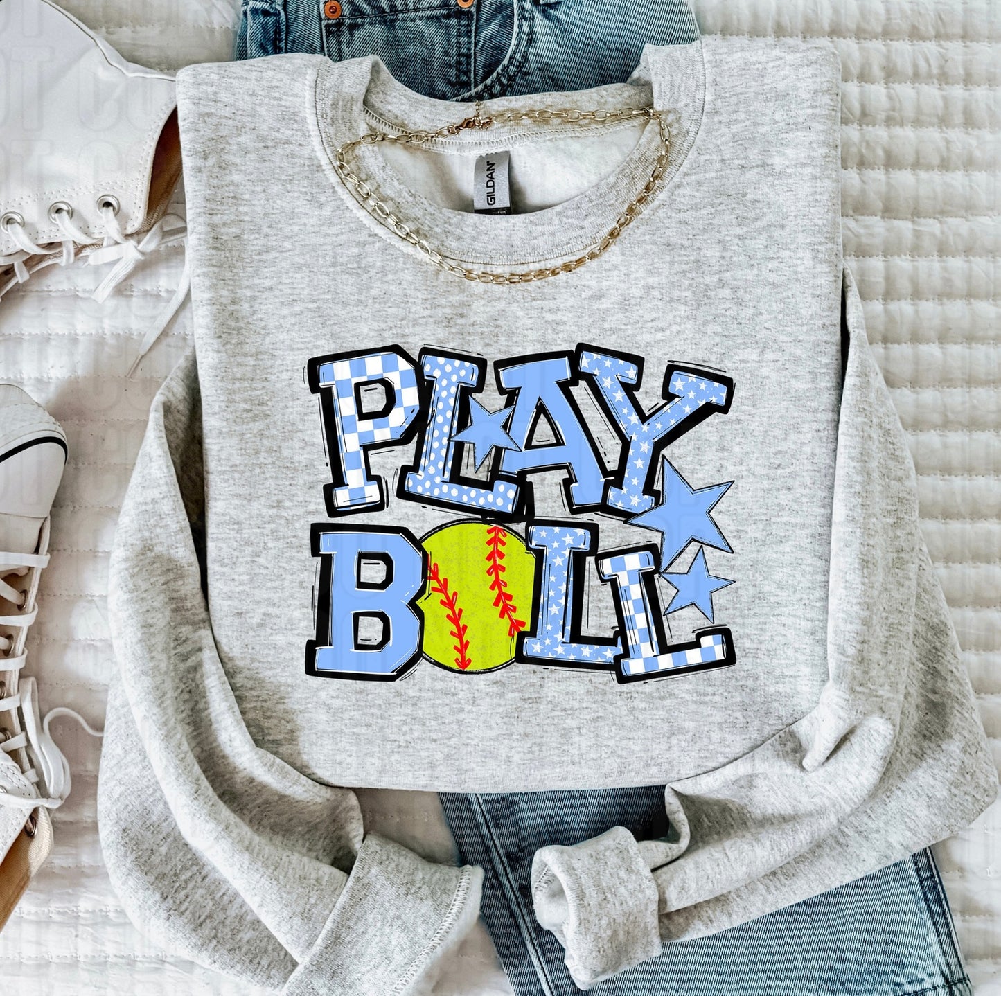 Play Ball Columbia Blue Softball DTF Transfer