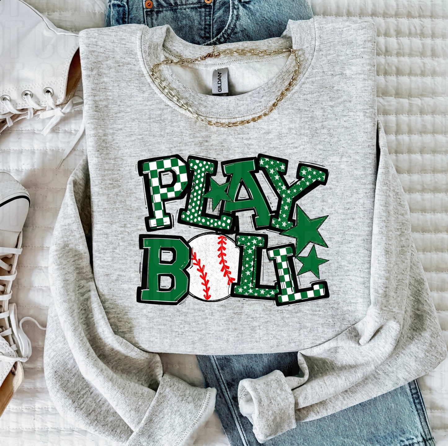Play Ball Green Baseball DTF Transfer