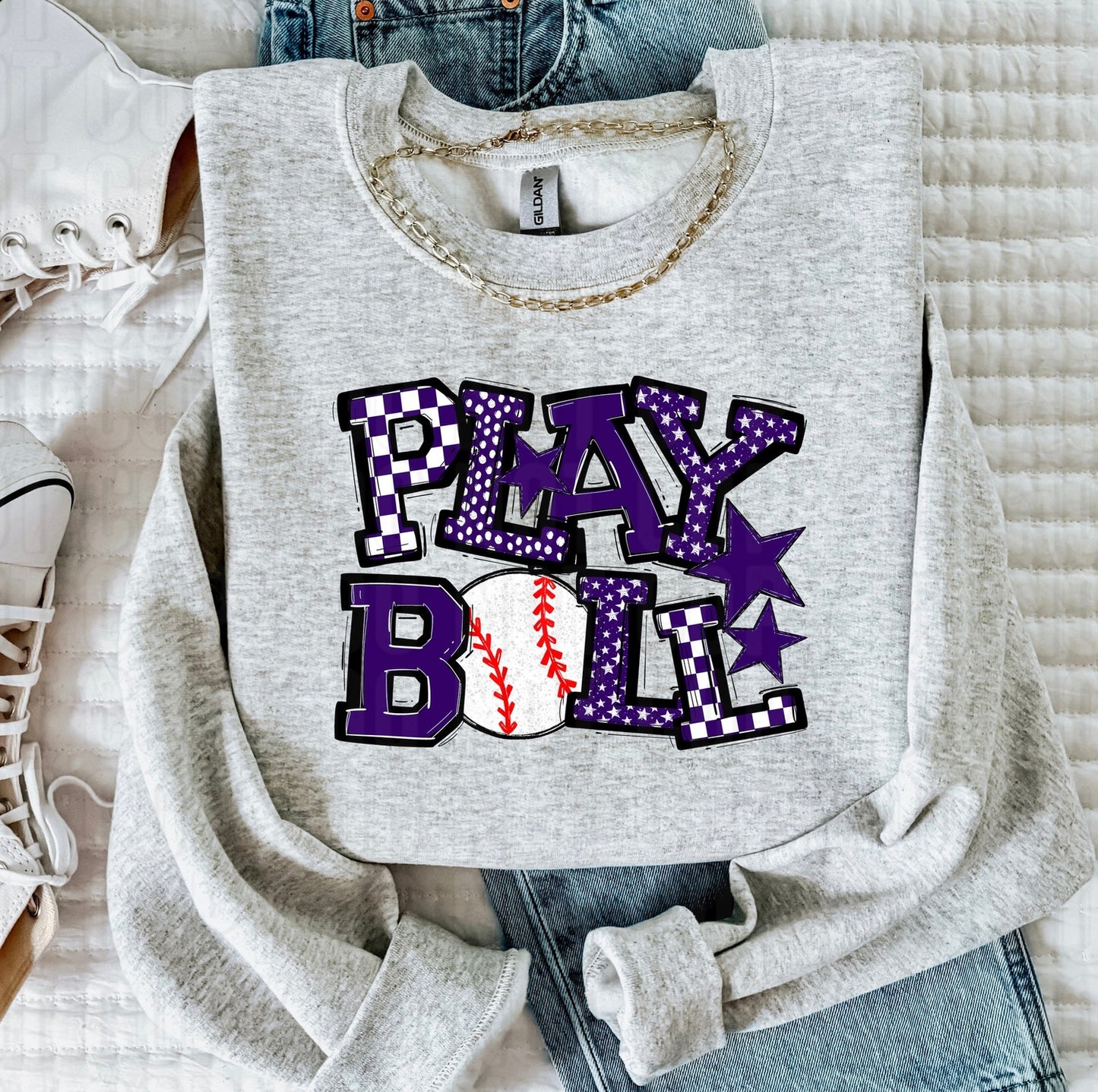 Play Ball Purple Baseball DTF Transfer