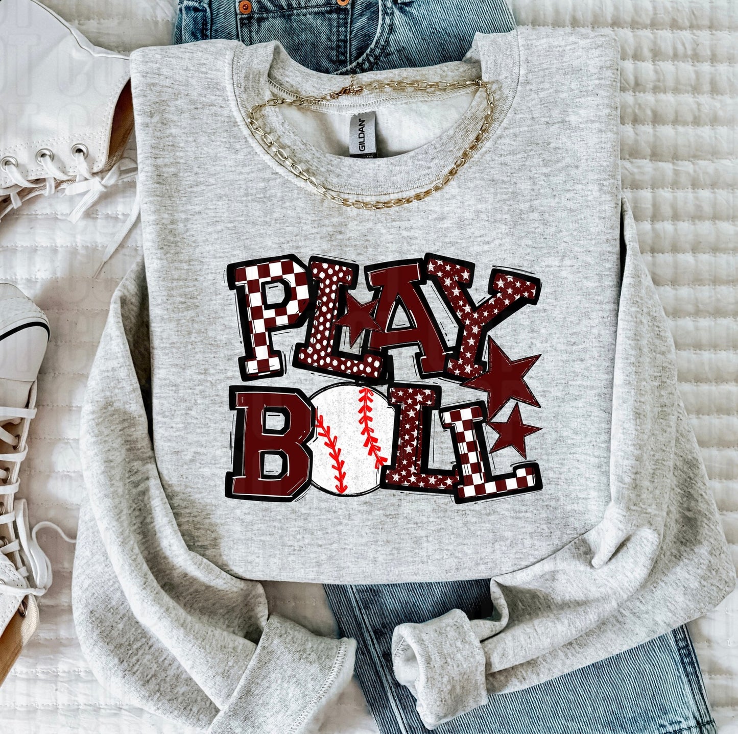 Play Ball Maroon Baseball DTF Transfer