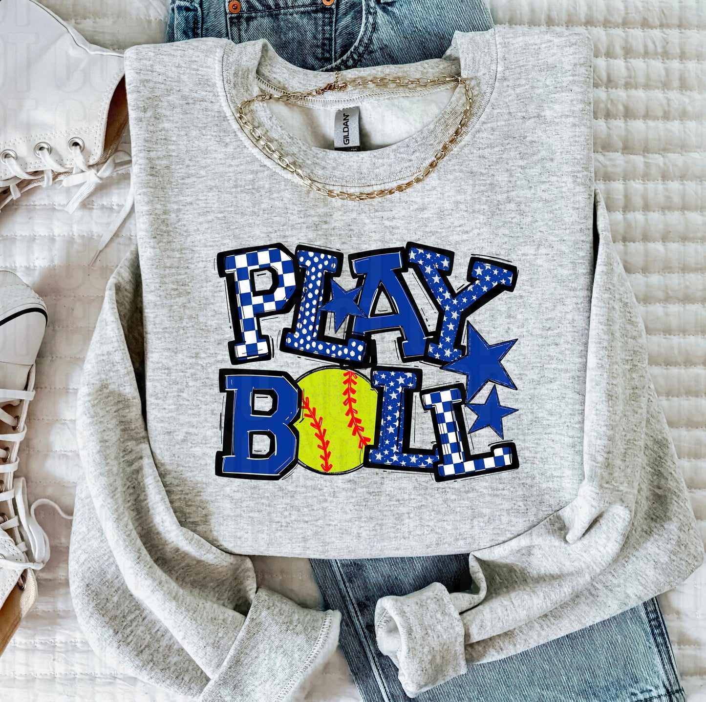 Play Ball Blue Softball DTF Transfer