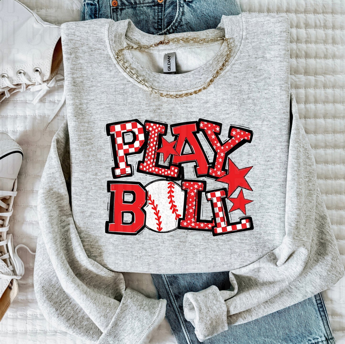 Play Ball Red Baseball DTF Transfer