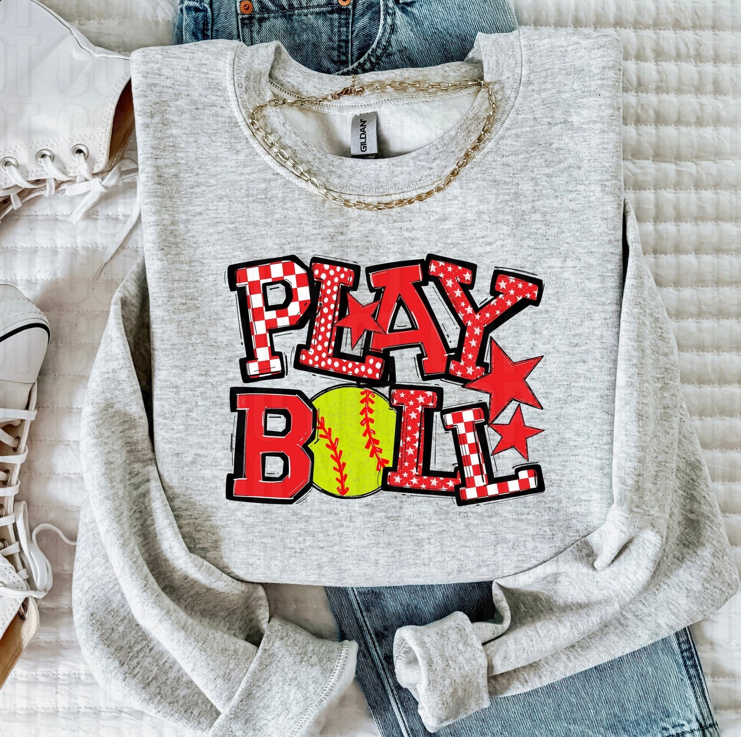Play Ball Red Softball DTF Transfer