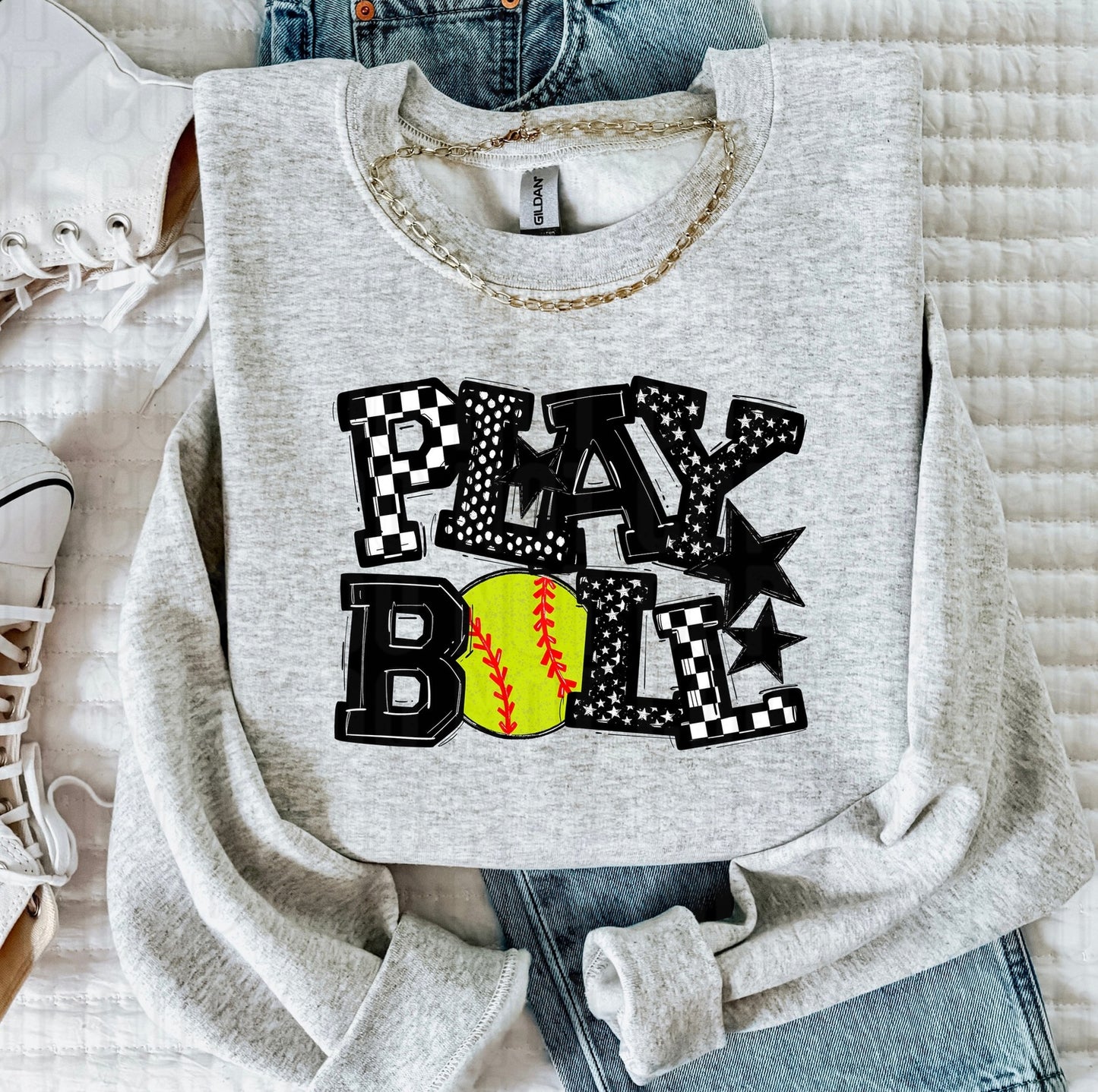 Play Ball Black Softball DTF Transfer