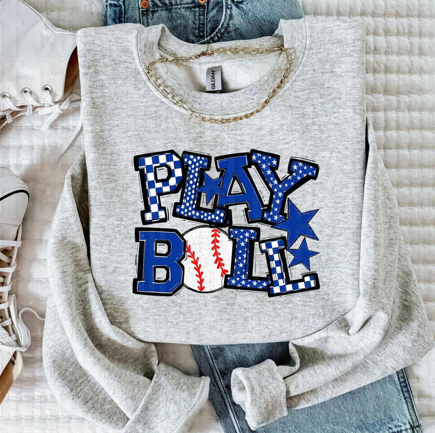 Play Ball Blue Baseball DTF Transfer