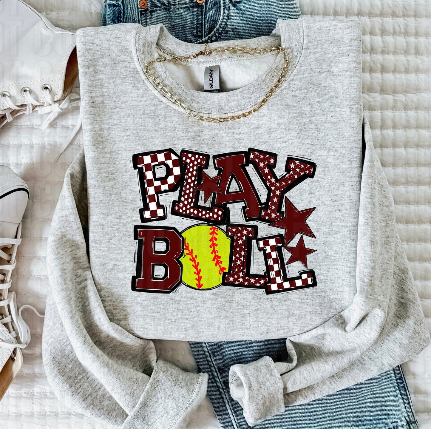 Play Ball Maroon Softball DTF Transfer