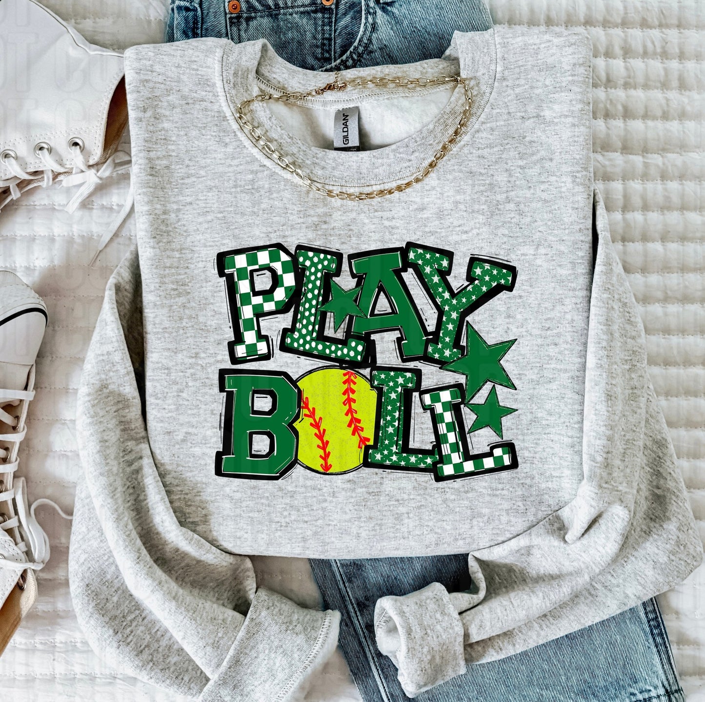 Play Ball Green Softball DTF Transfer