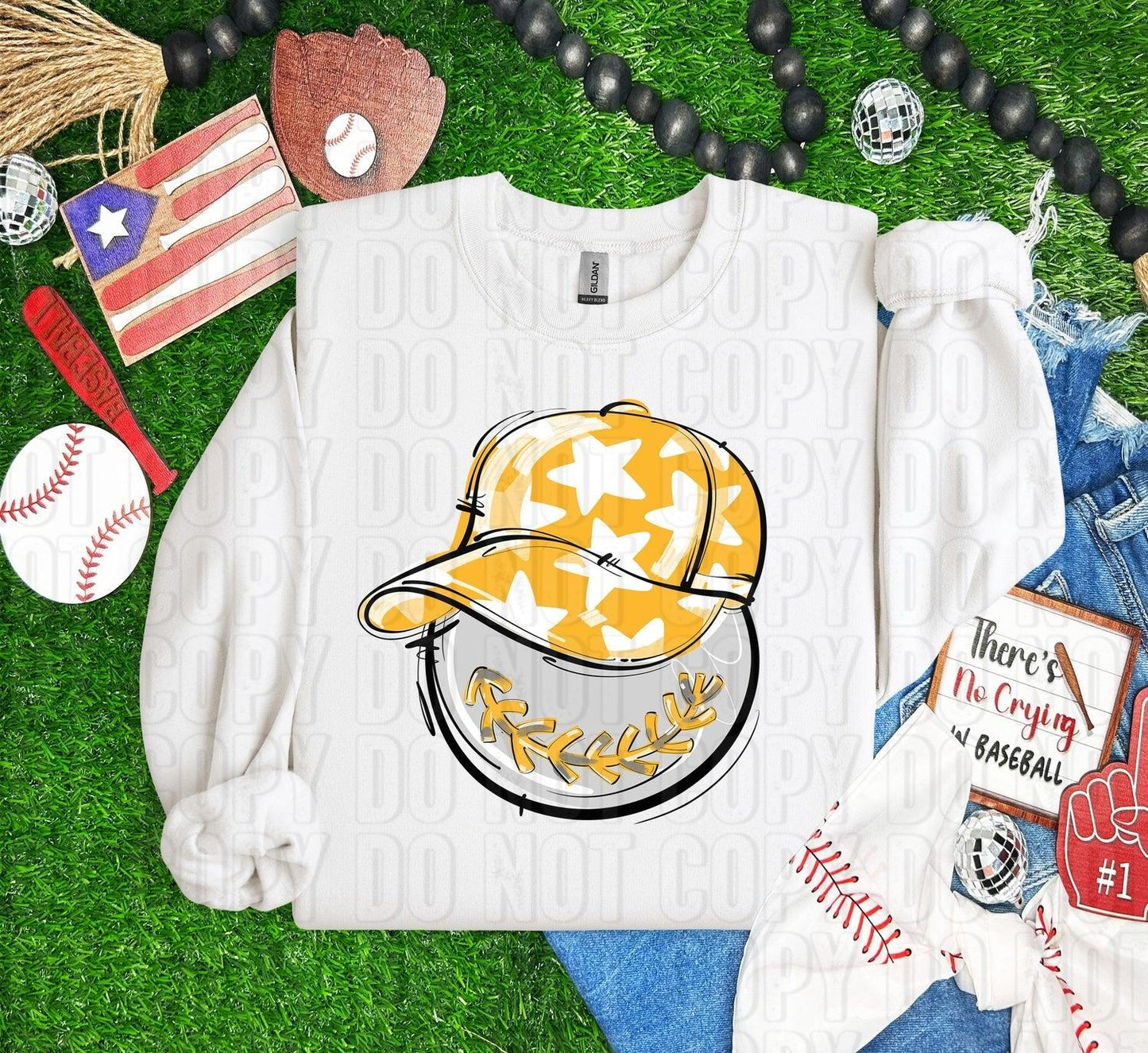 Baseball Happy Face Yellow DTF Transfer