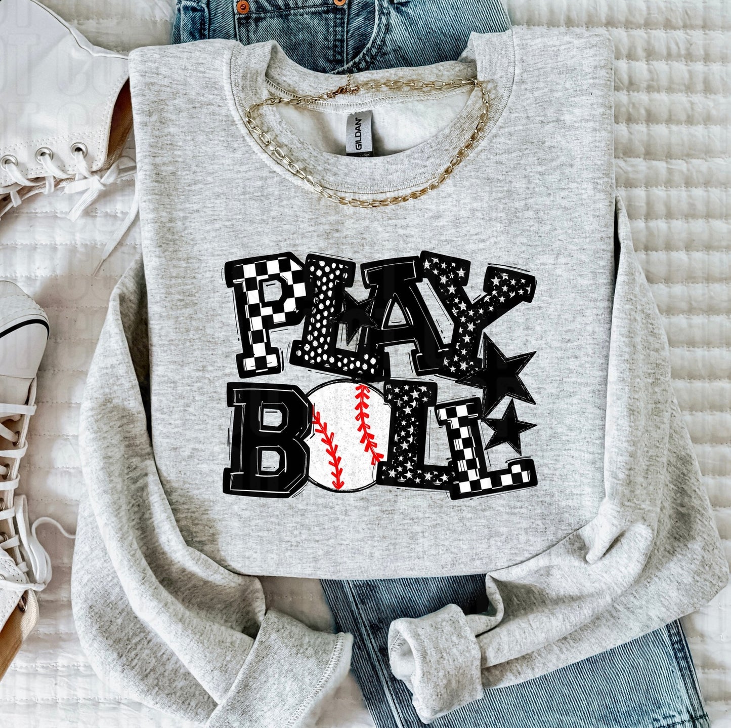 Play Ball Black Baseball DTF Transfer