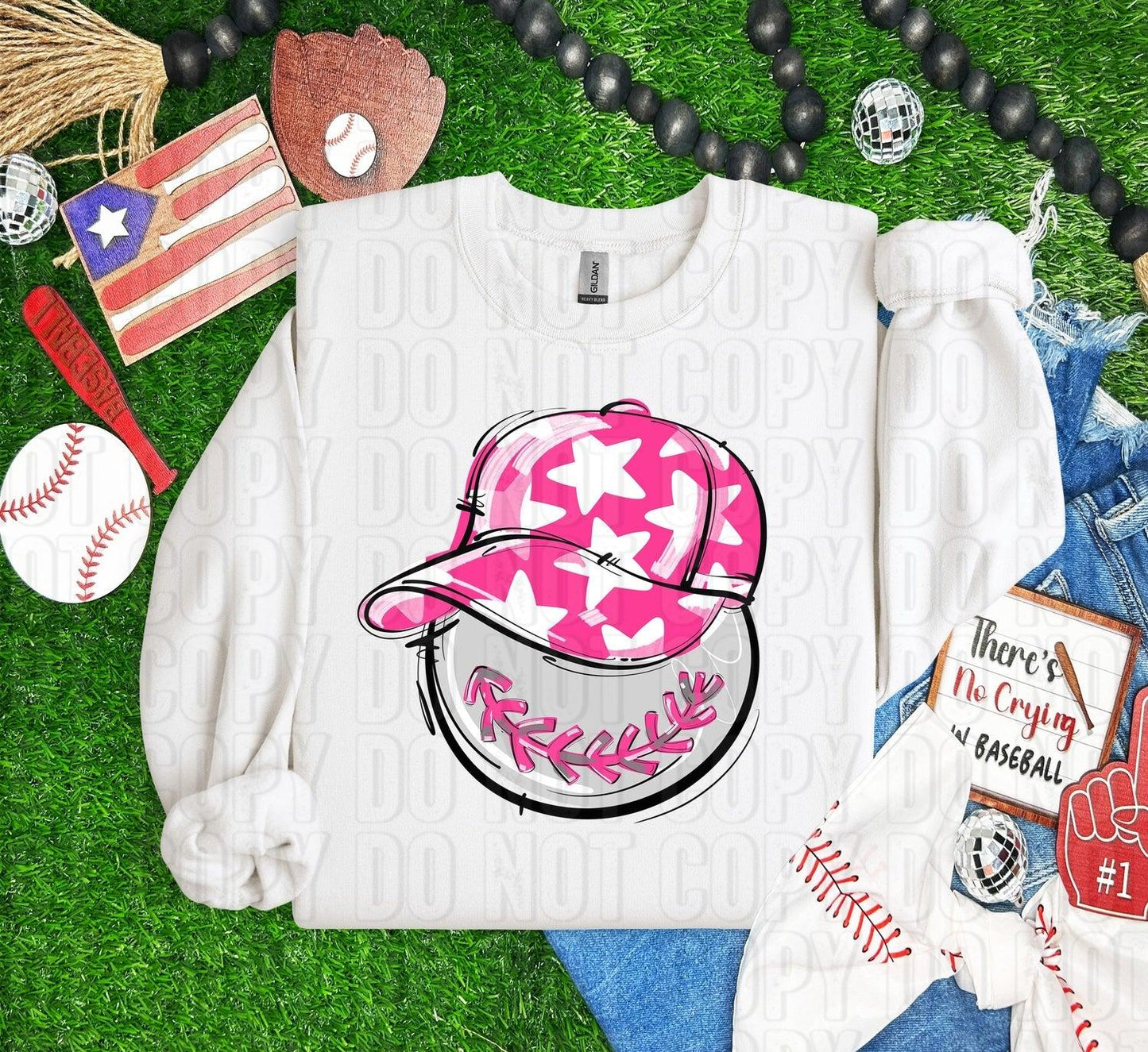 Baseball Happy Face Pink DTF Transfer