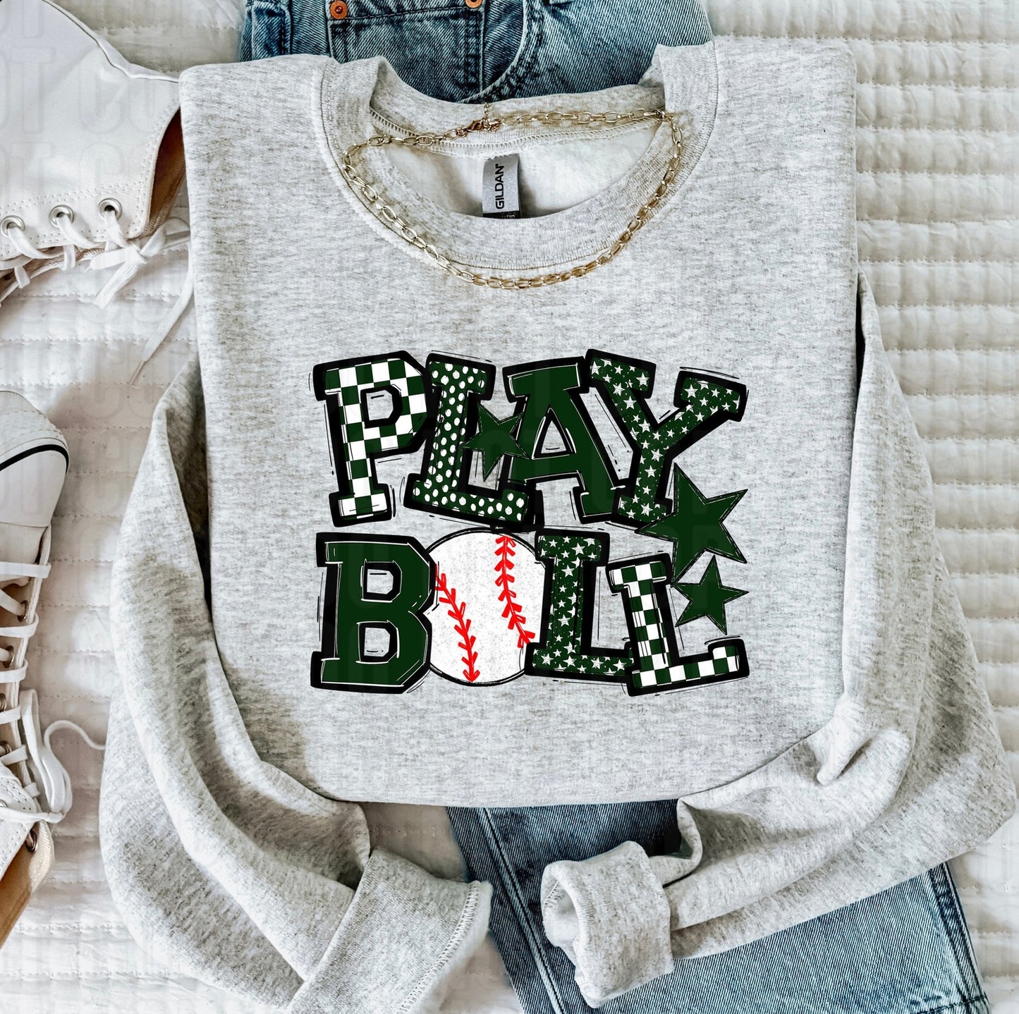 Play Ball Forest Green Baseball DTF Transfer