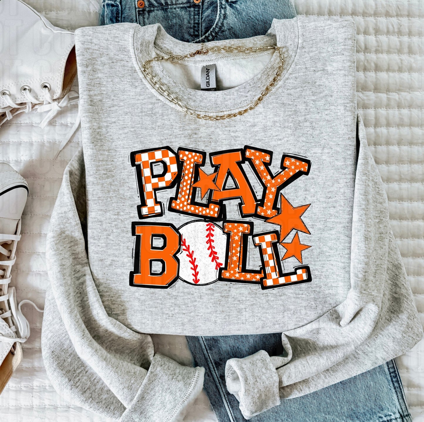 Play Ball Orange Baseball DTF Transfer