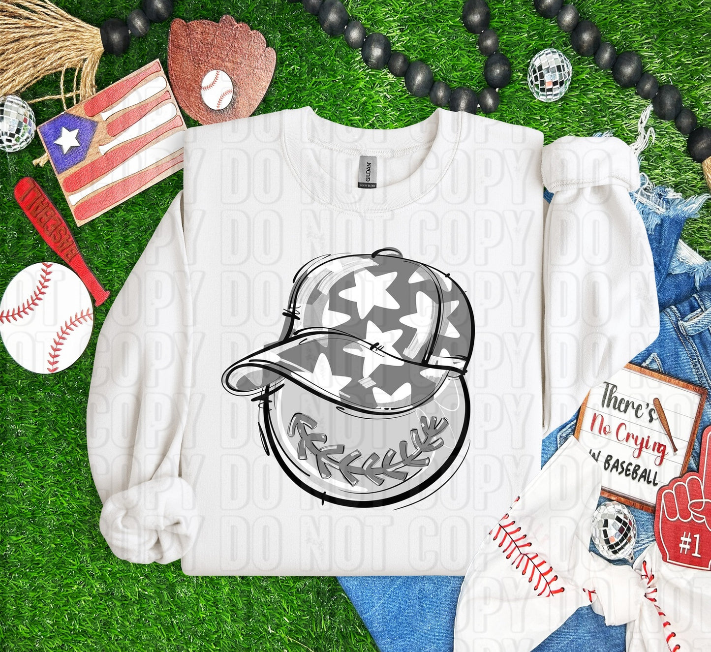 Baseball Happy Face Grey DTF Transfer