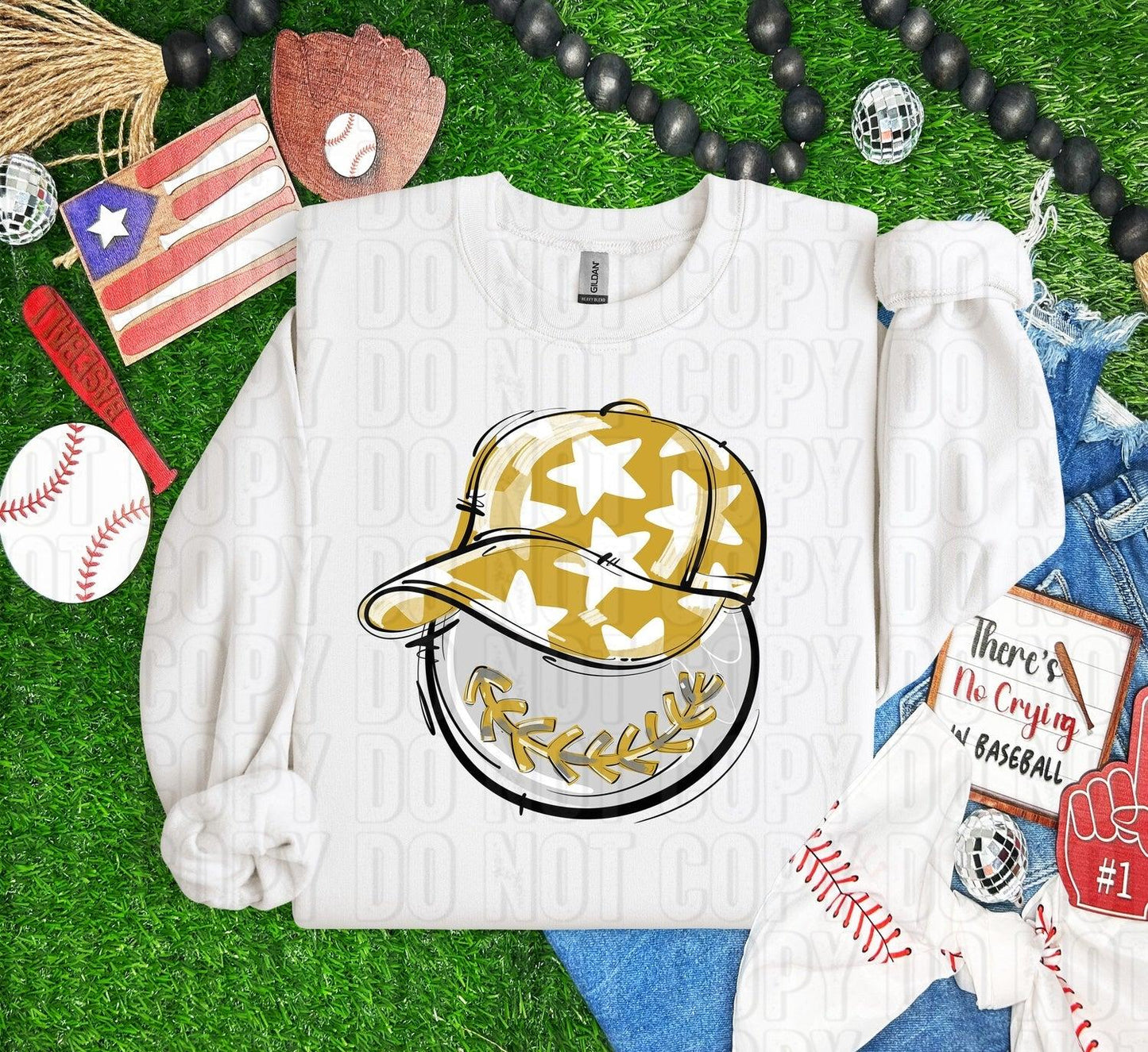 Baseball Happy Face Gold DTF Transfer