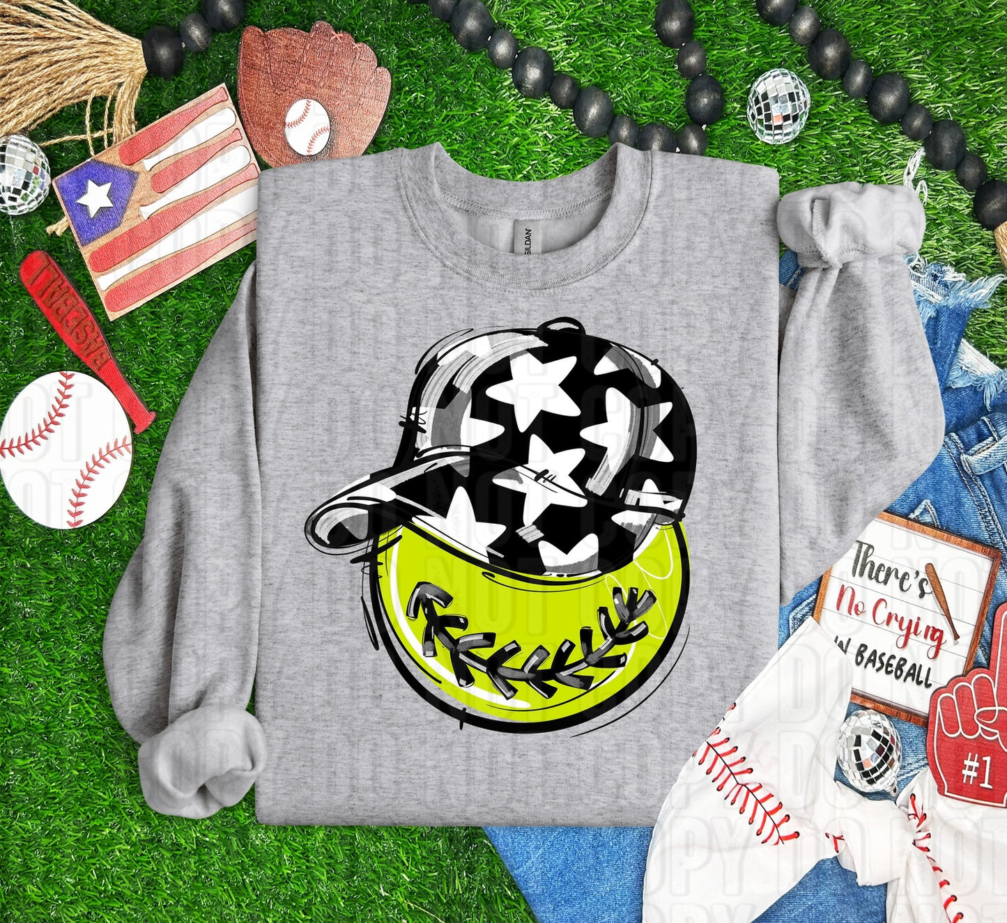 Softball Happy Face Black DTF Transfer