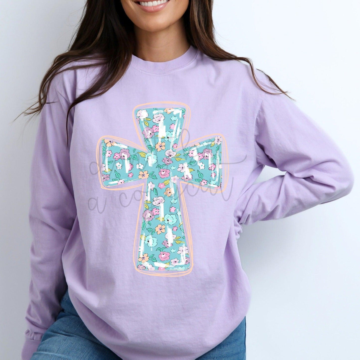Cross Turquoise Floral DTF Transfer