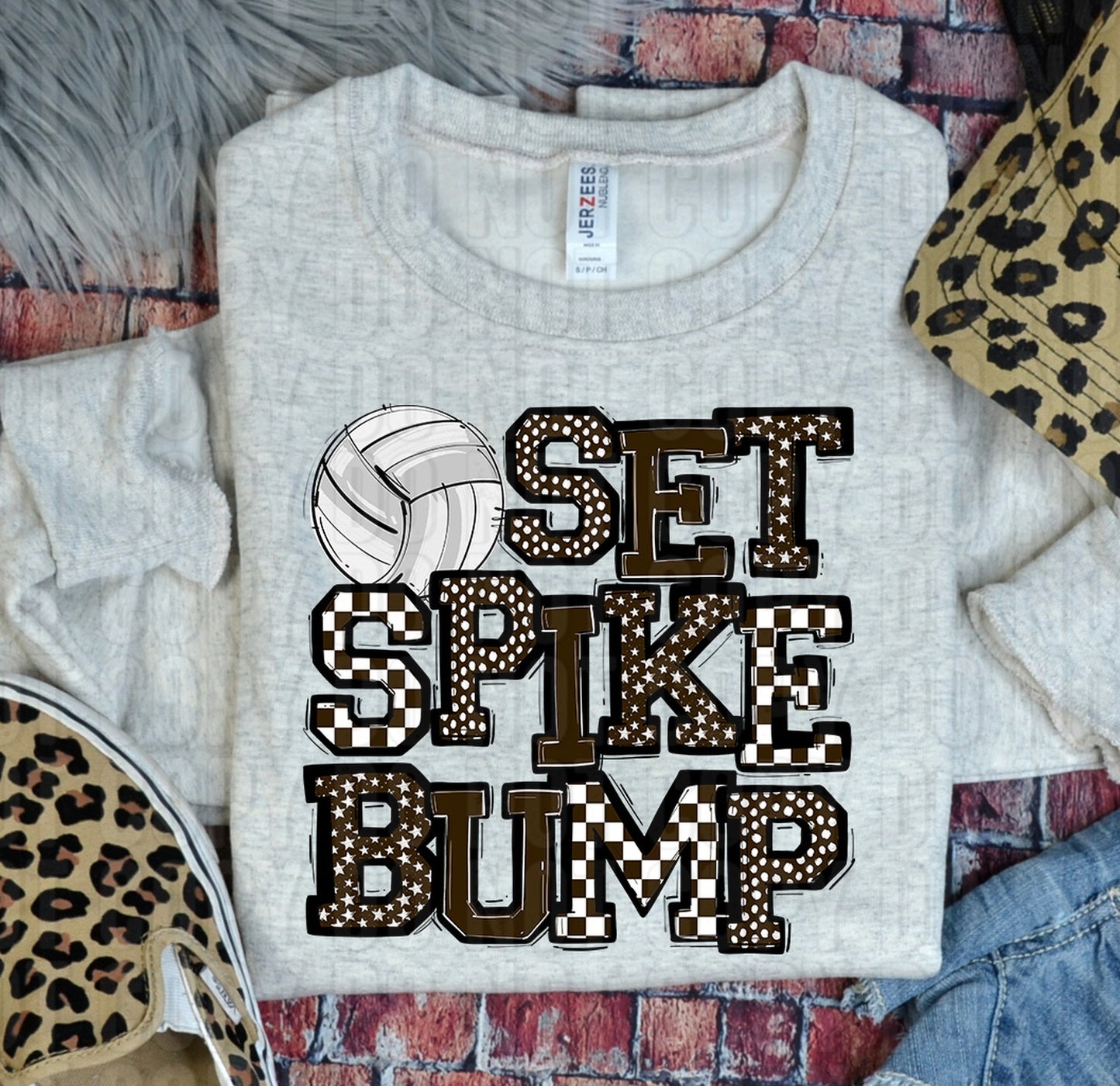 Set Spike Bump Volleyball Brown DTF Transfer