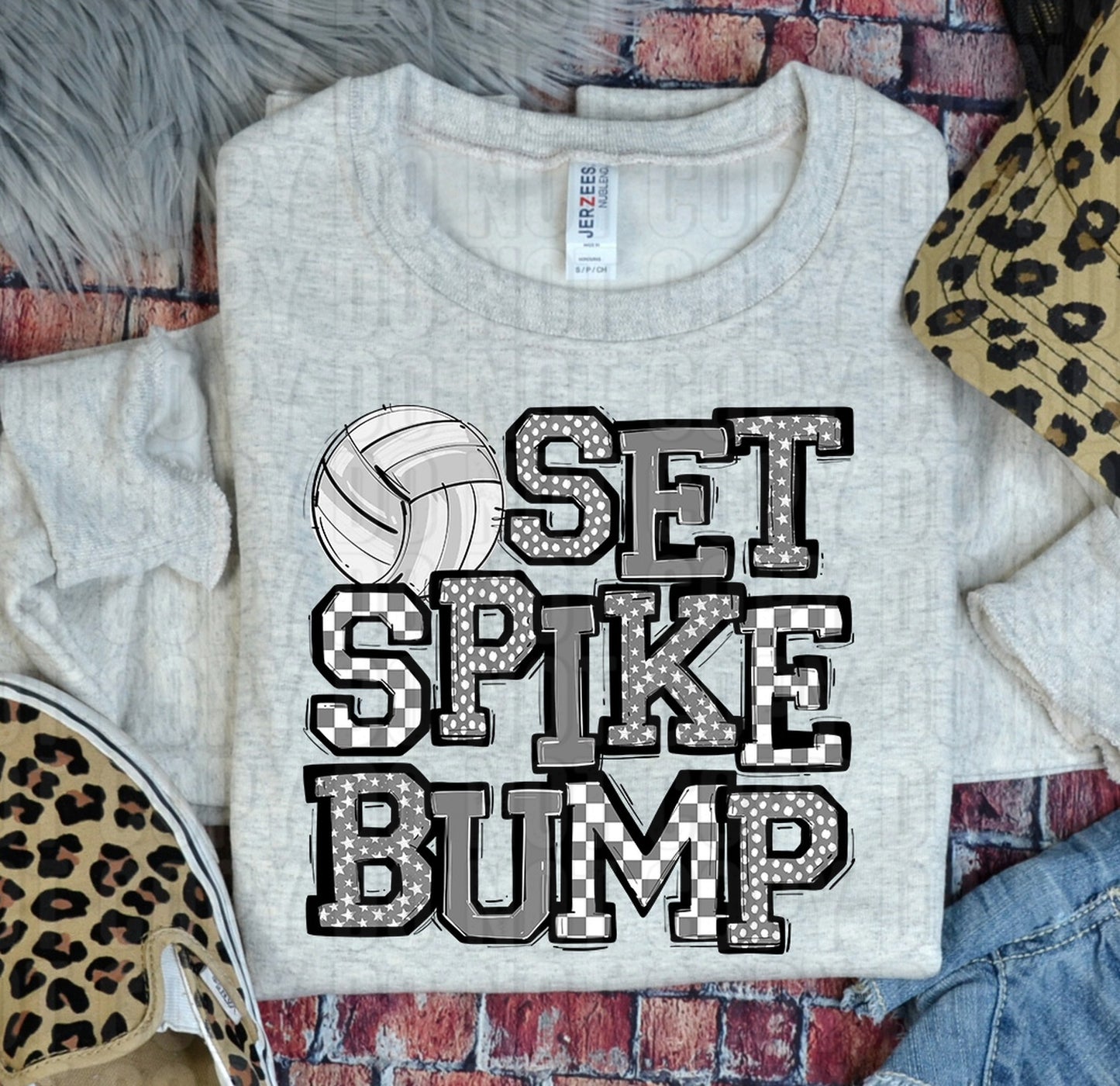 Set Spike Bump Volleyball Grey DTF Transfer