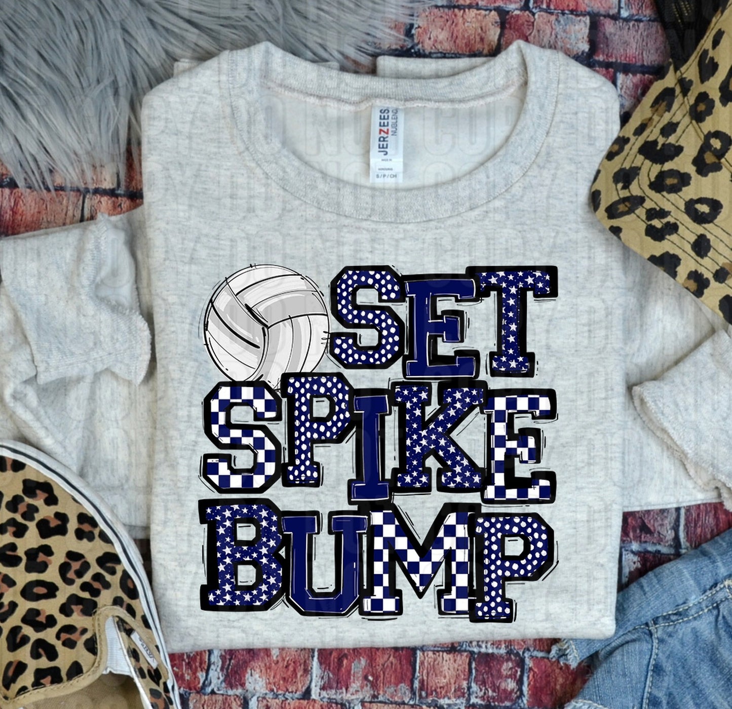 Set Spike Bump Volleyball Navy DTF Transfer