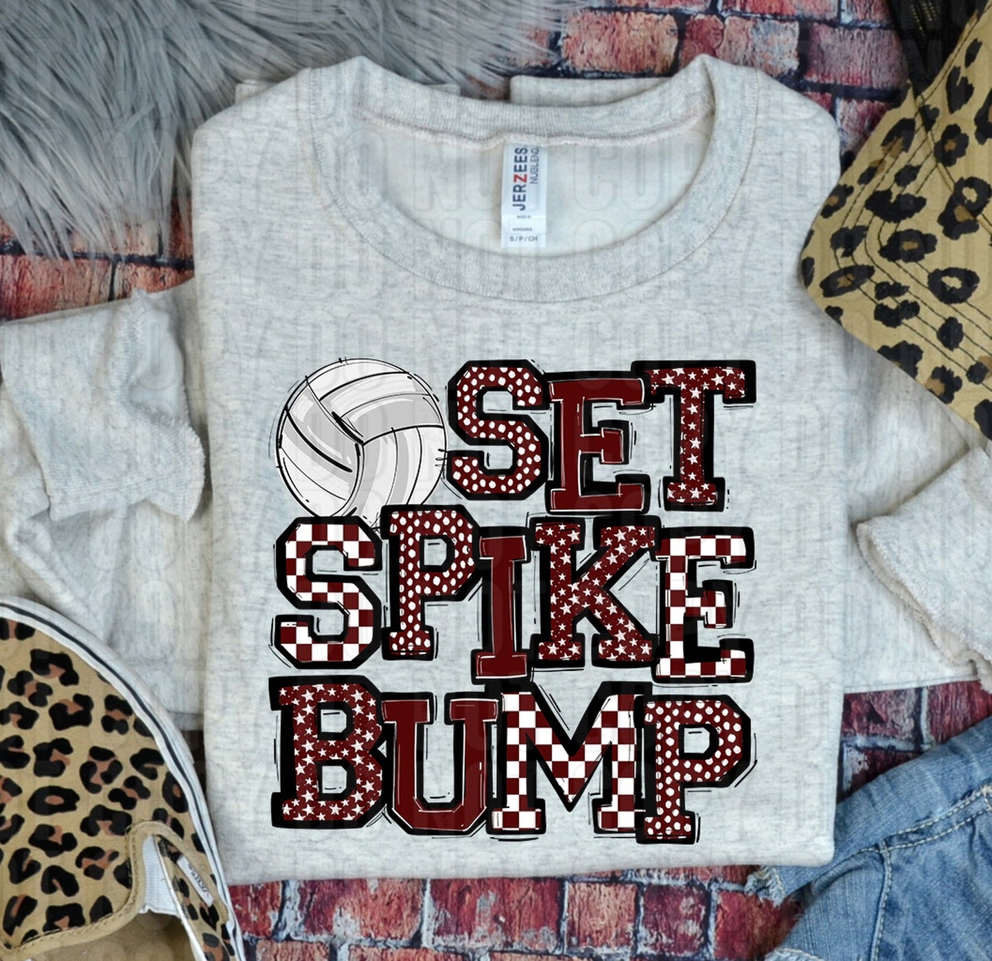 Set Spike Bump Volleyball Maroon DTF Transfer